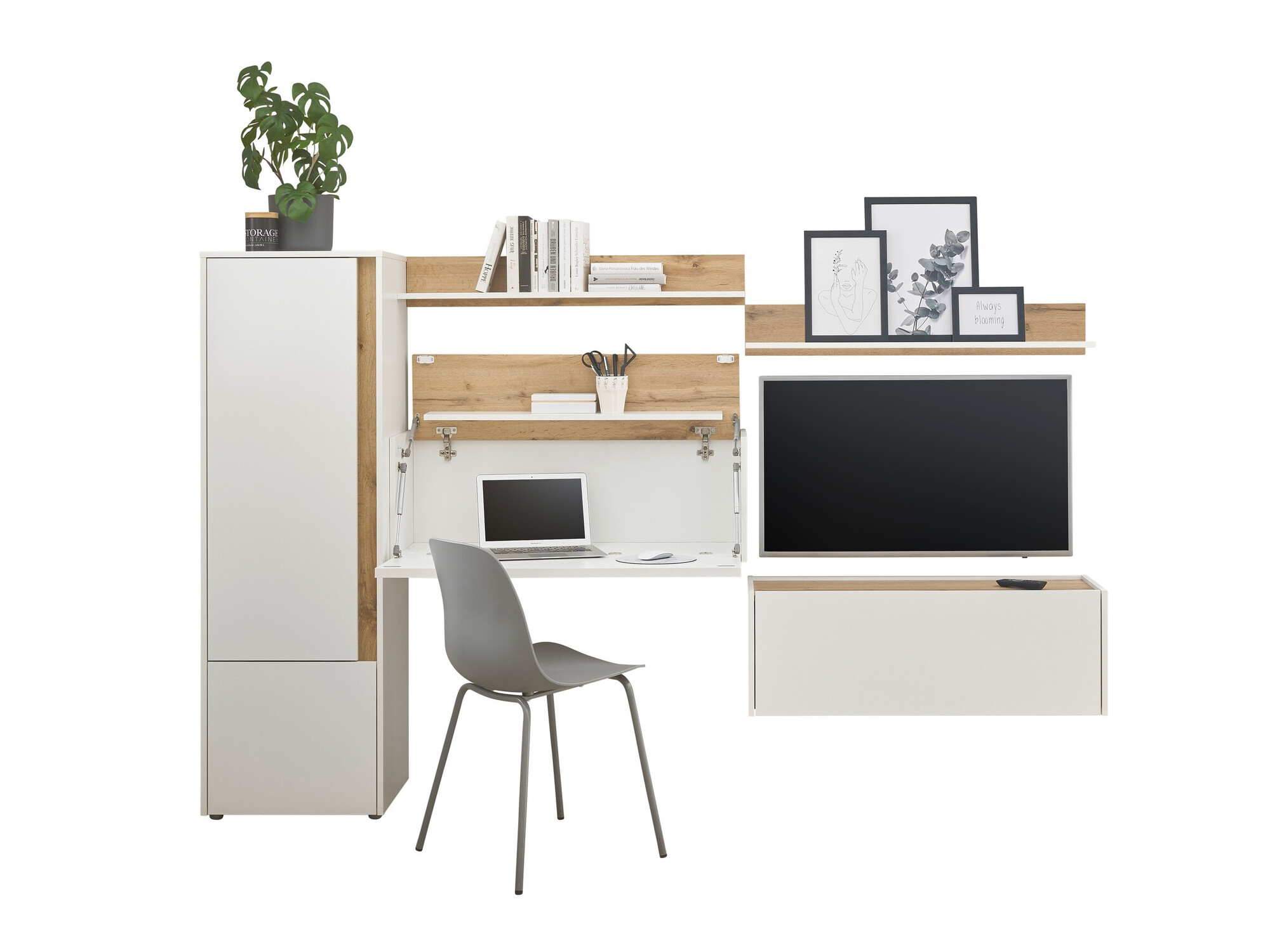 Wohnzimmer-Sets Elbsori 138 (Weiß + Wotan Eiche)