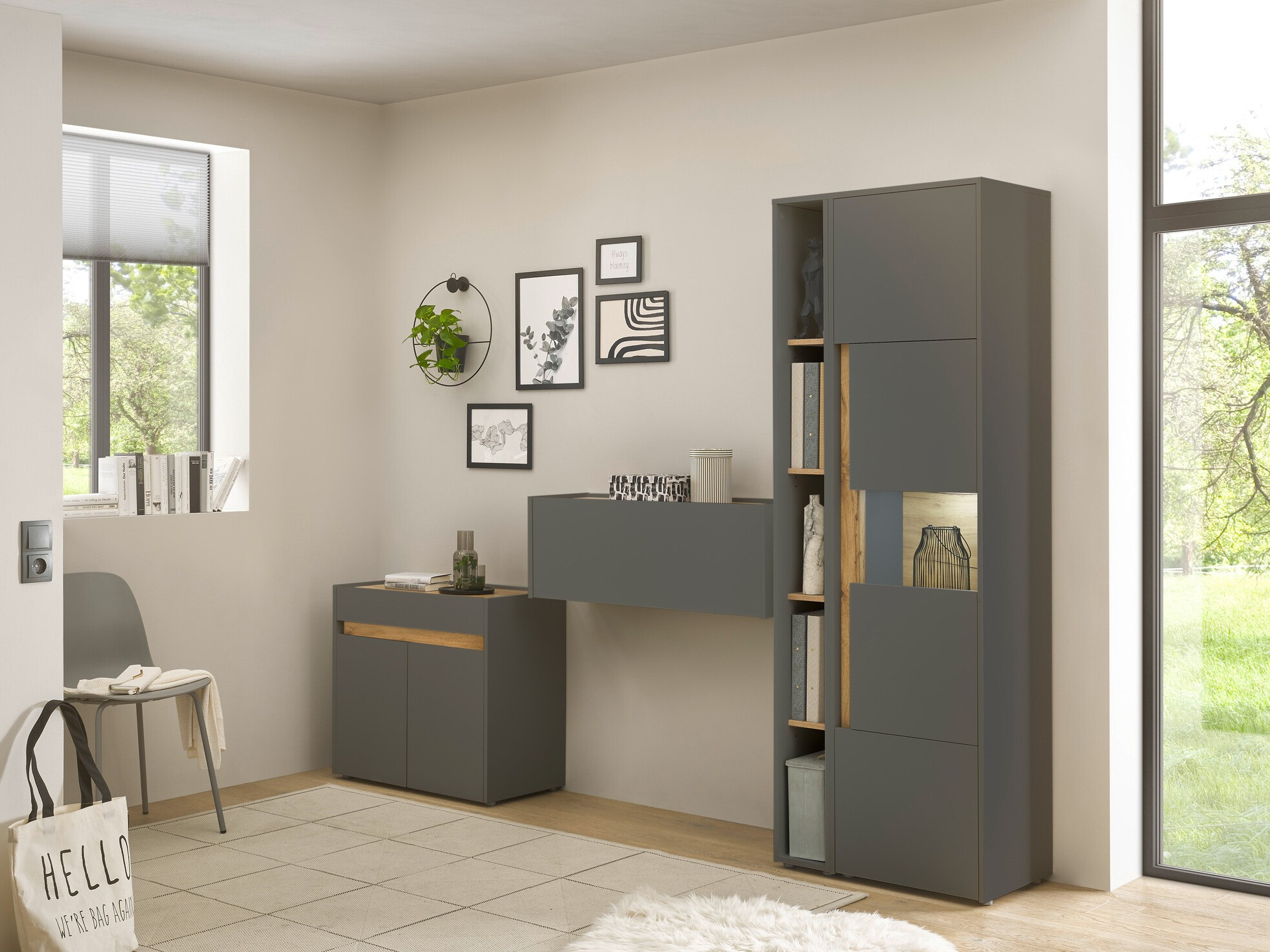 Möbel-Set Elbsori 139 (Anthrazit + Wotan Eiche)