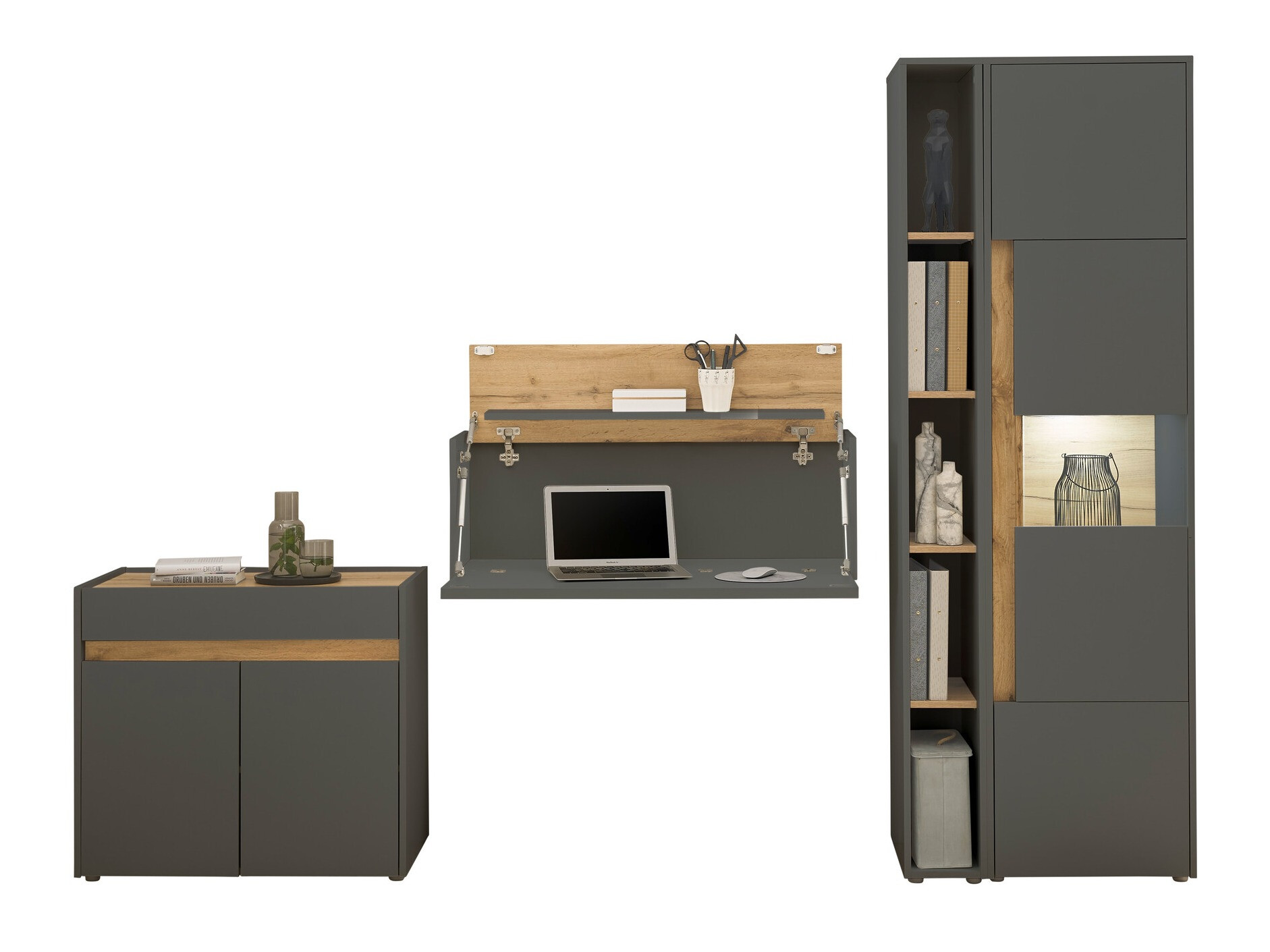 Möbel-Set Elbsori 139 (Anthrazit + Wotan Eiche)
