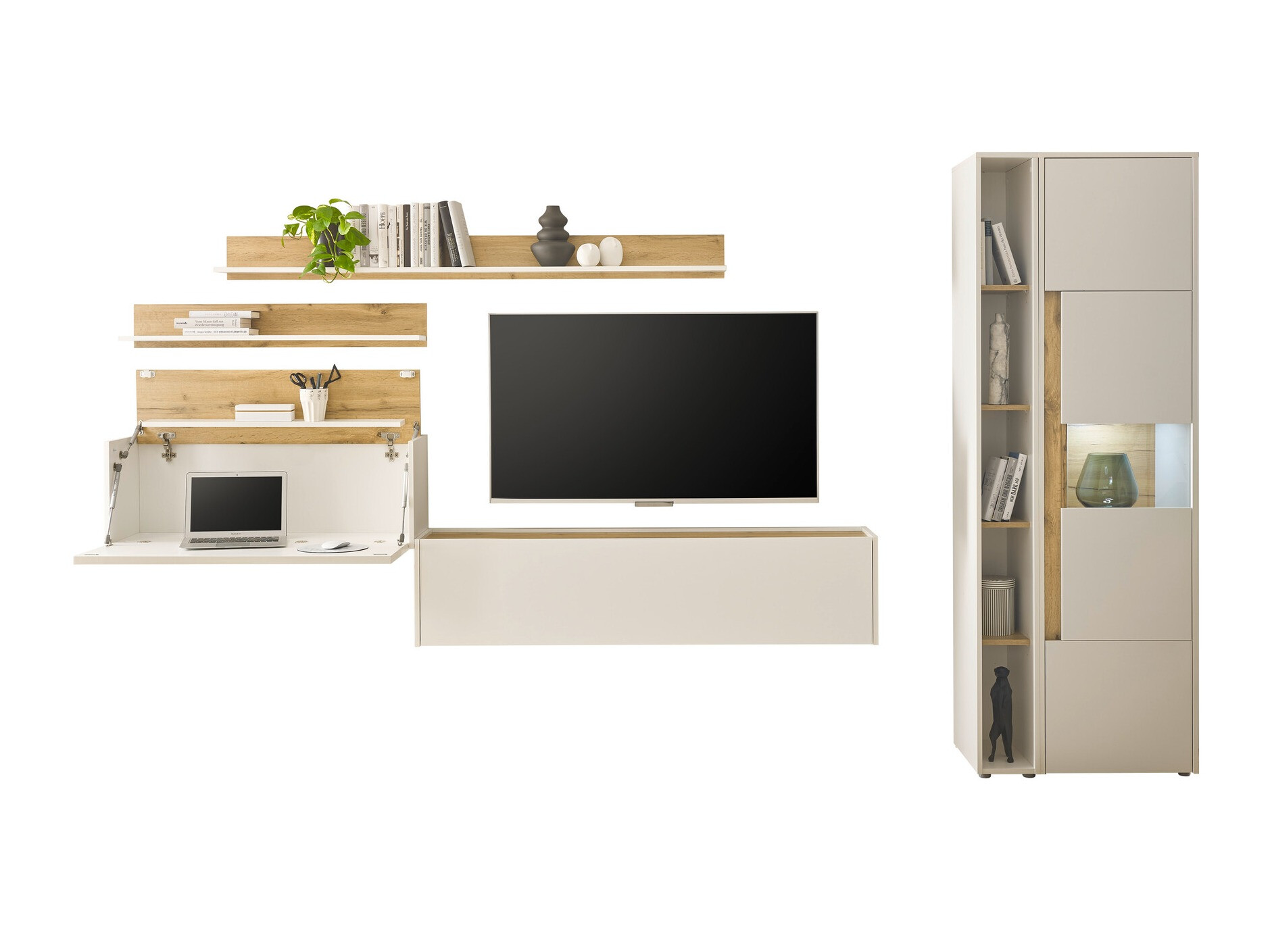 Wohnzimmer-Sets Elbsori 140 (Weiß + Wotan Eiche)