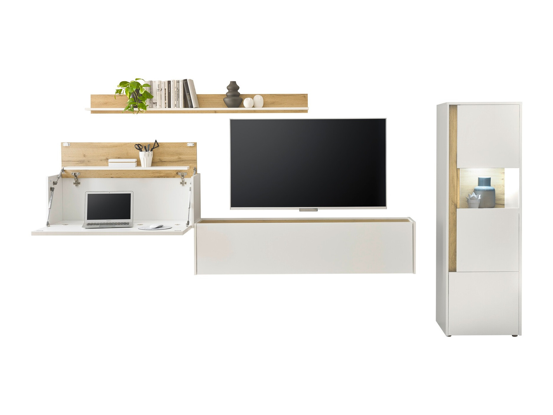Wohnzimmer-Sets Elbsori 141 (Weiß + Wotan Eiche)