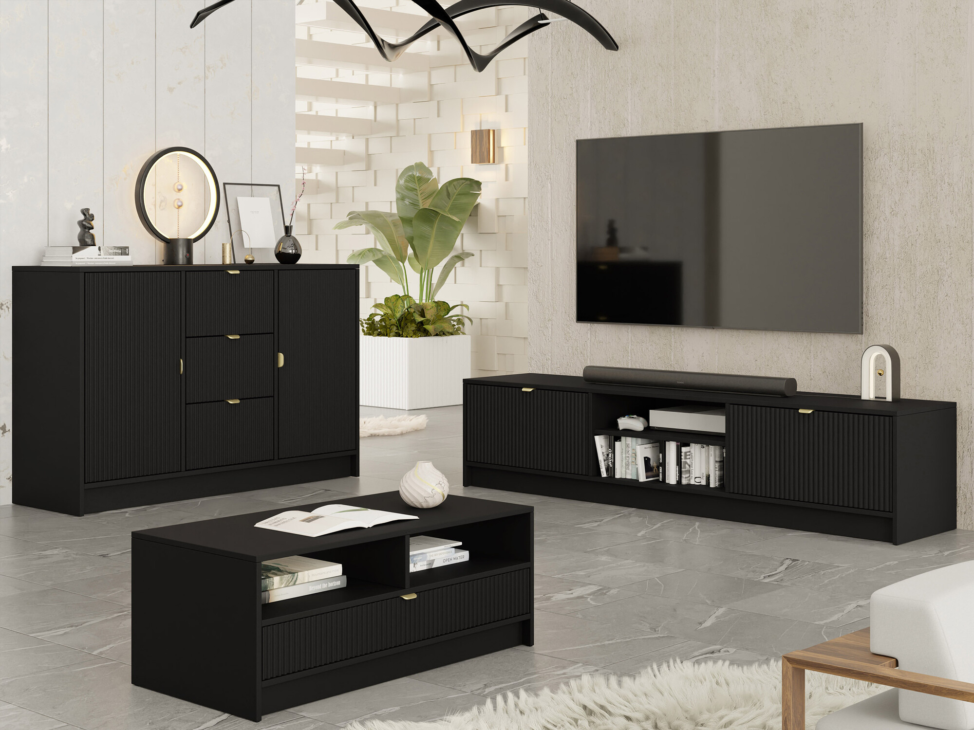 Wohnzimmer-Sets Comfivo Papilio I (Schwarz)