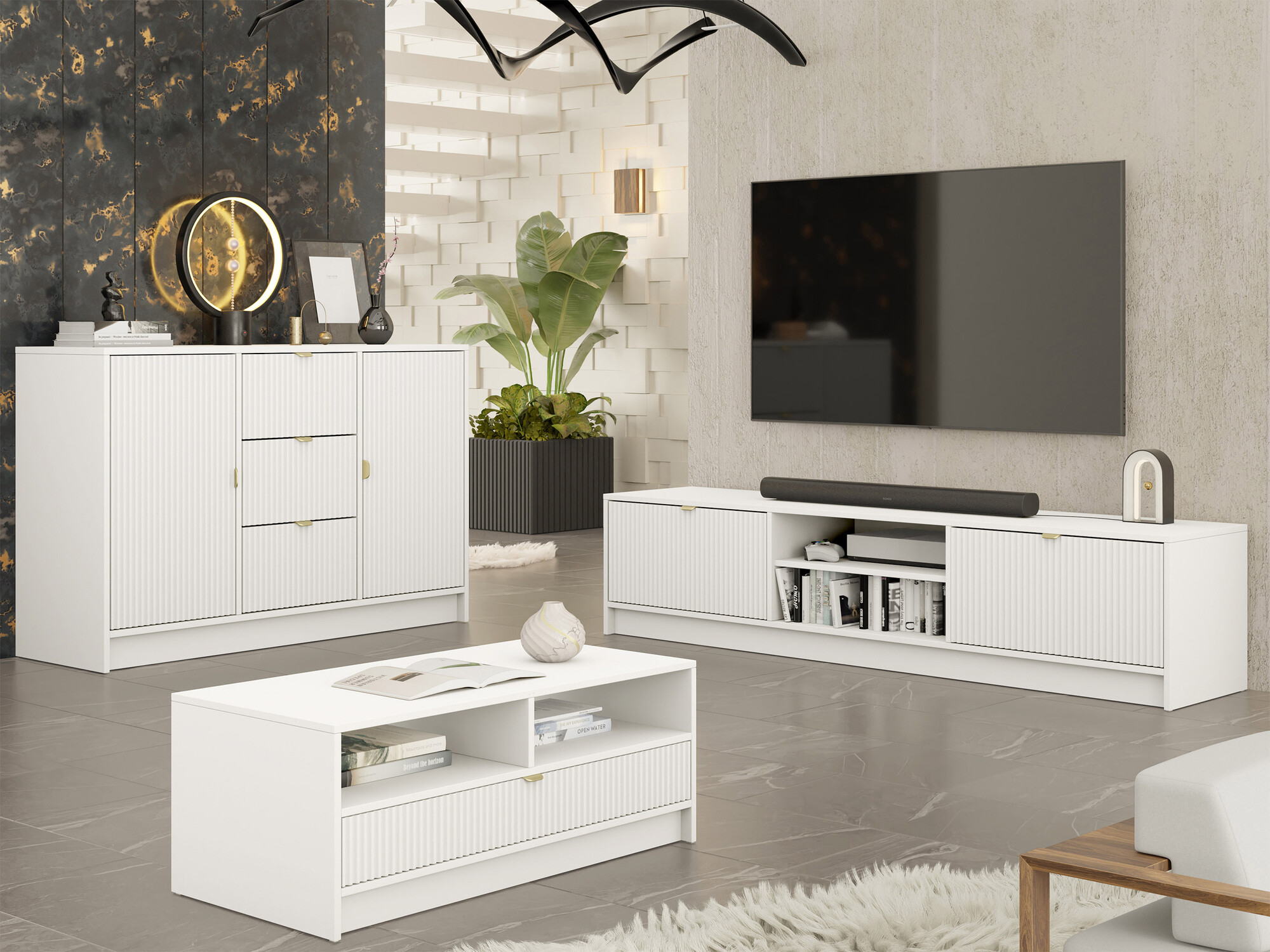 Wohnzimmer-Sets Comfivo Papilio I (Weiß)
