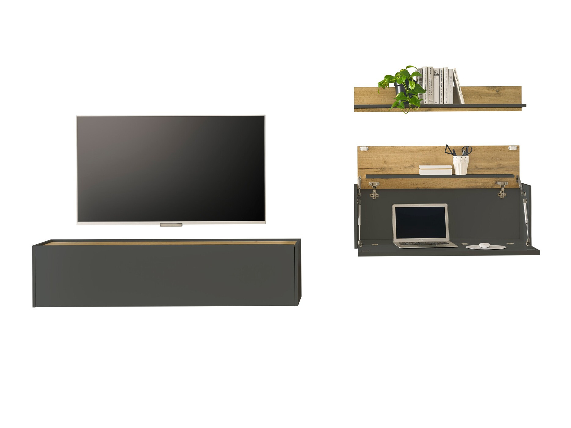 Wohnzimmer-Sets Elbsori 143 (Anthrazit + Wotan Eiche)