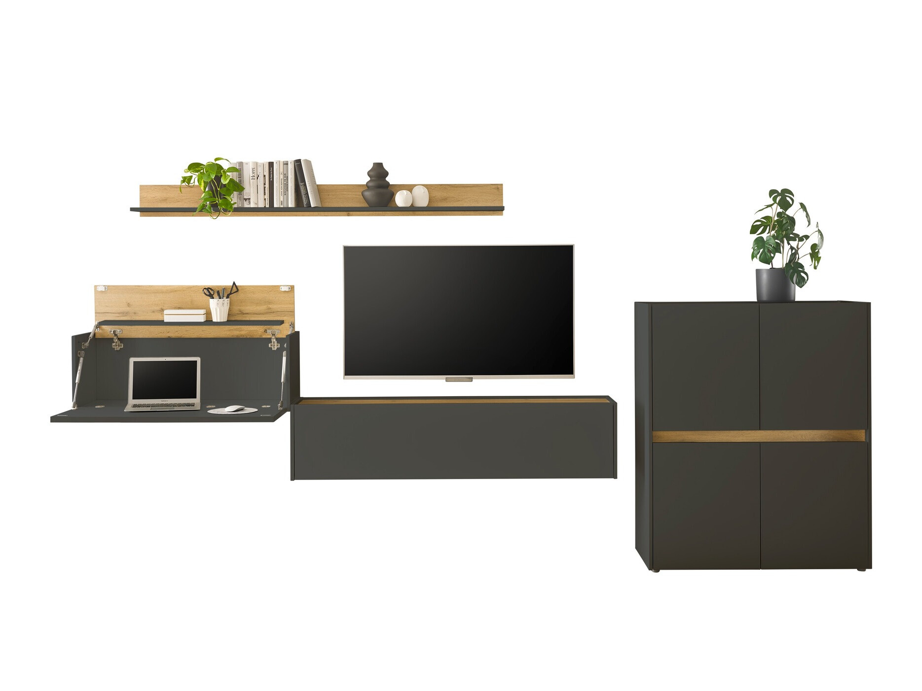 Wohnzimmer-Sets Elbsori 144 (Anthrazit + Wotan Eiche)