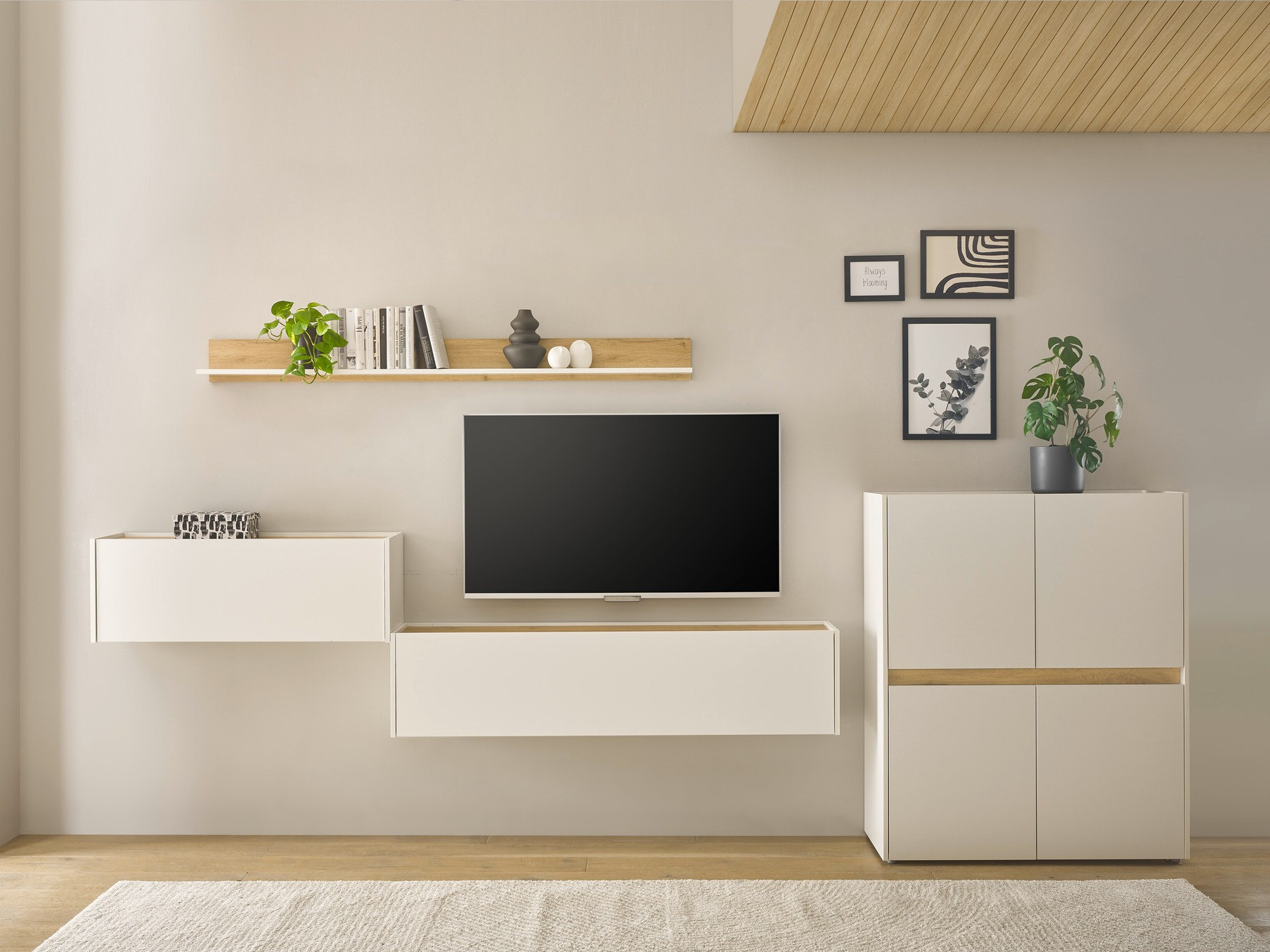 Wohnzimmer-Sets Elbsori 144 (Weiß + Wotan Eiche)