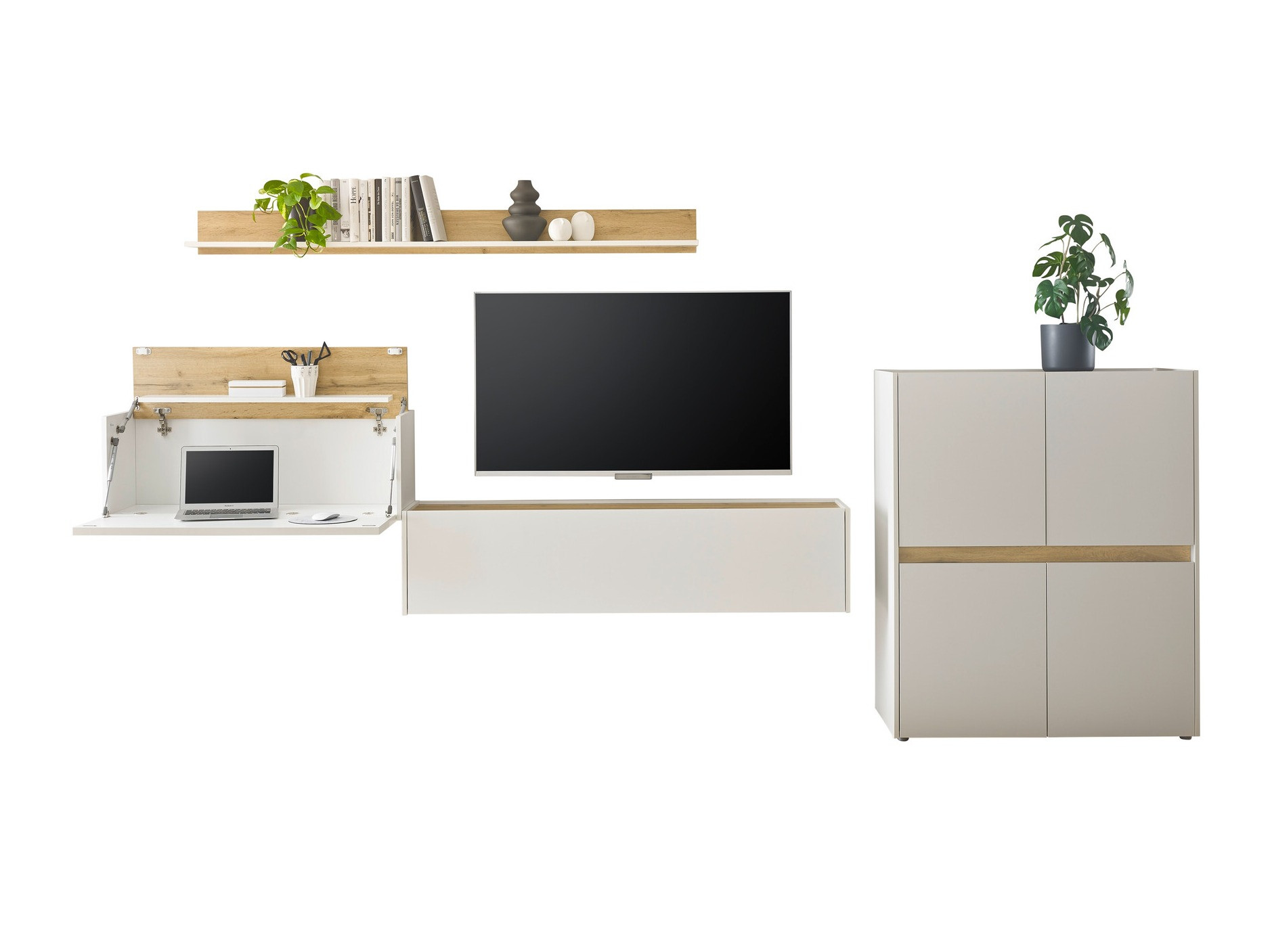 Wohnzimmer-Sets Elbsori 144 (Weiß + Wotan Eiche)