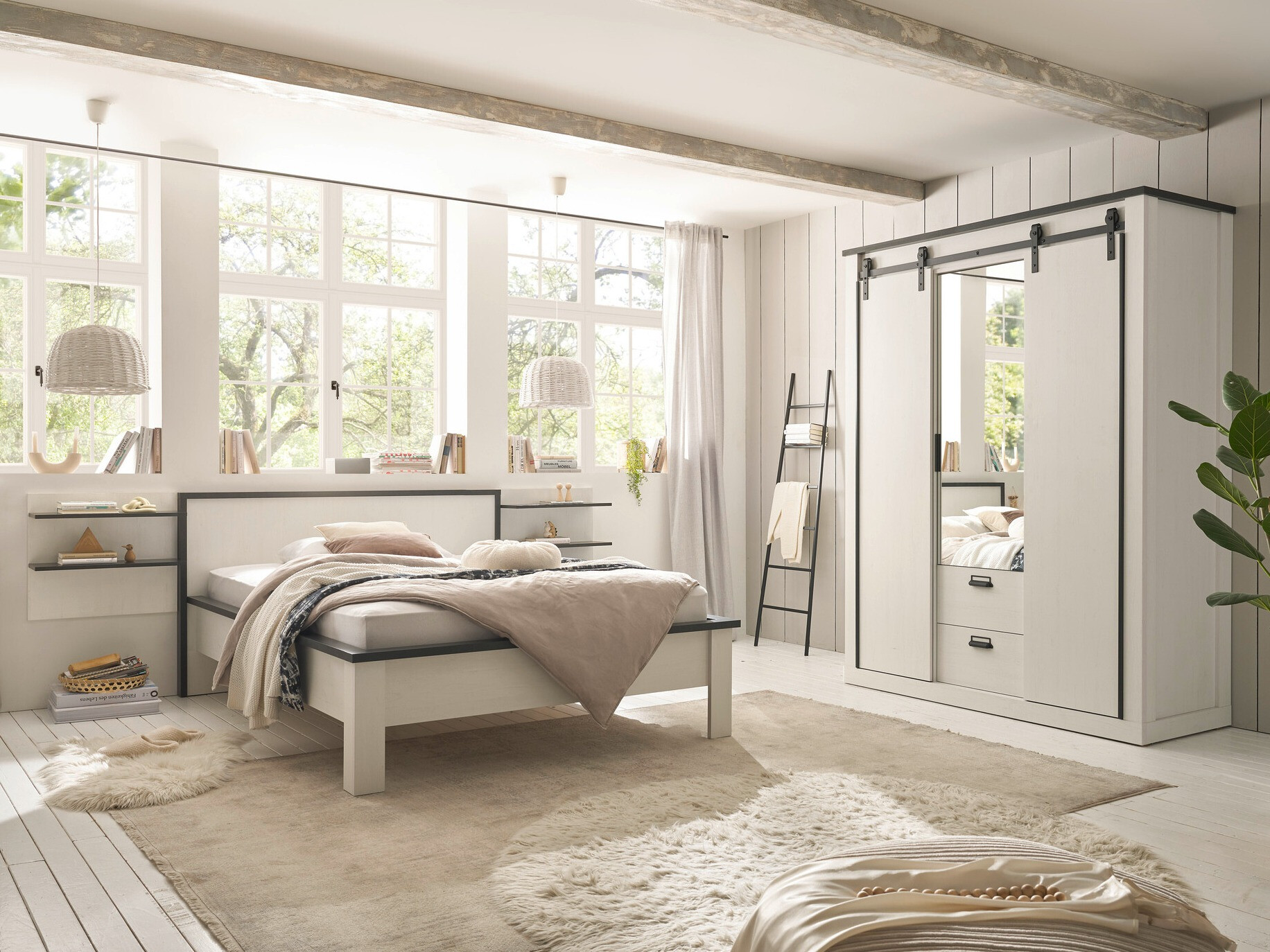 Wandregal Cirtale 105 (Anthrazit + Kiefernholzoptik gebleicht)