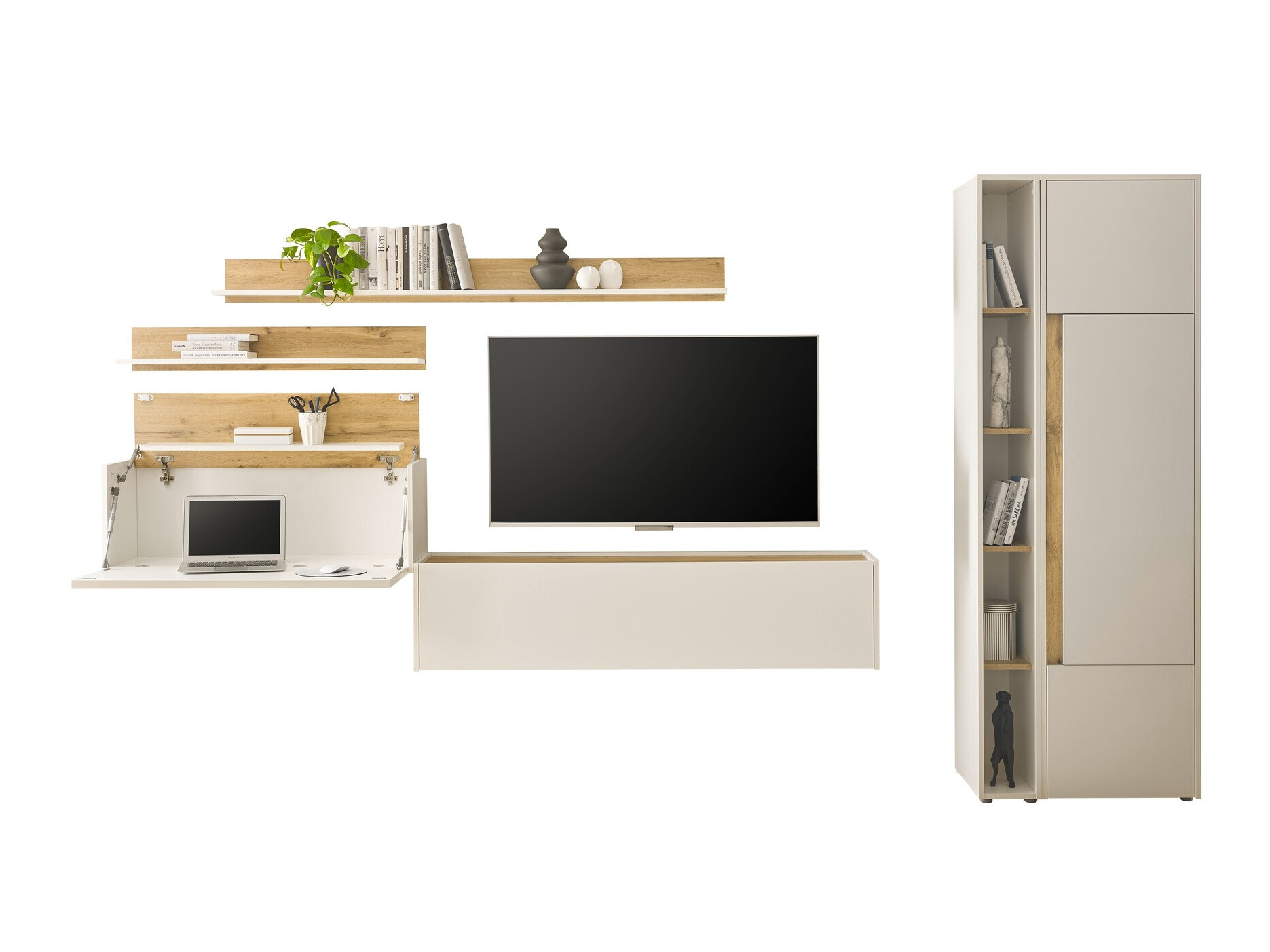 Wohnzimmer-Sets Elbsori 145 (Weiß + Wotan Eiche)