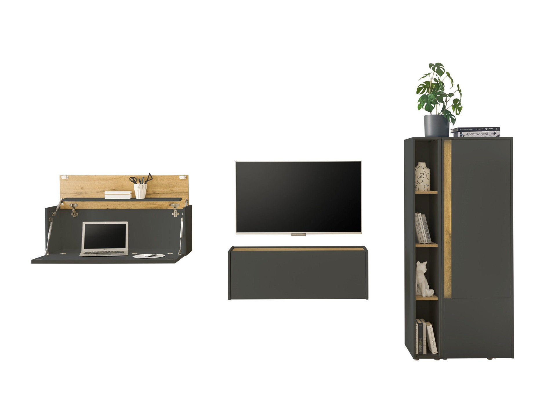 Wohnzimmer-Sets Elbsori 146 (Anthrazit + Wotan Eiche)