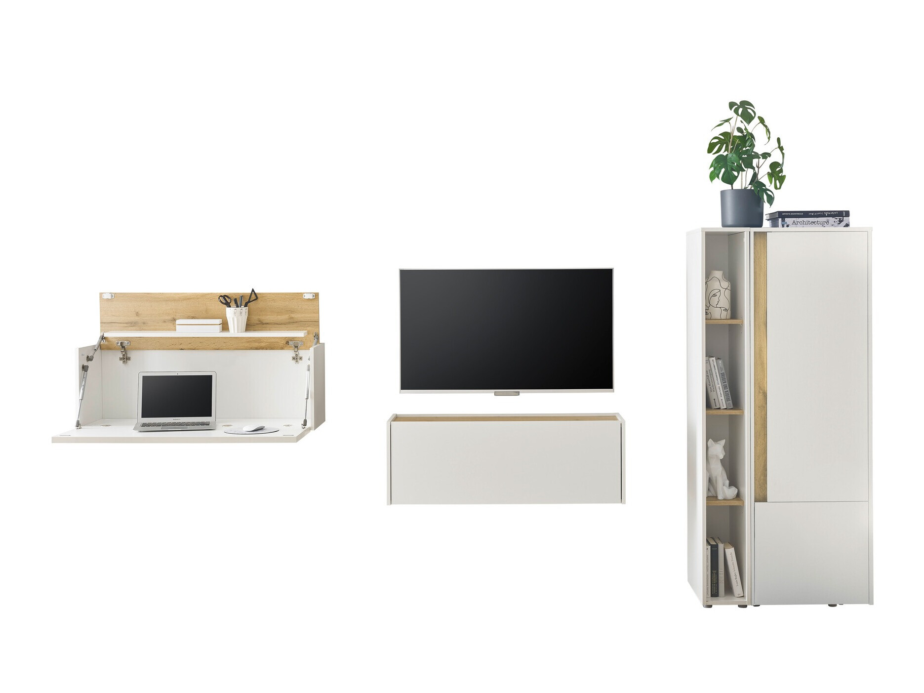 Wohnzimmer-Sets Elbsori 146 (Weiß + Wotan Eiche)