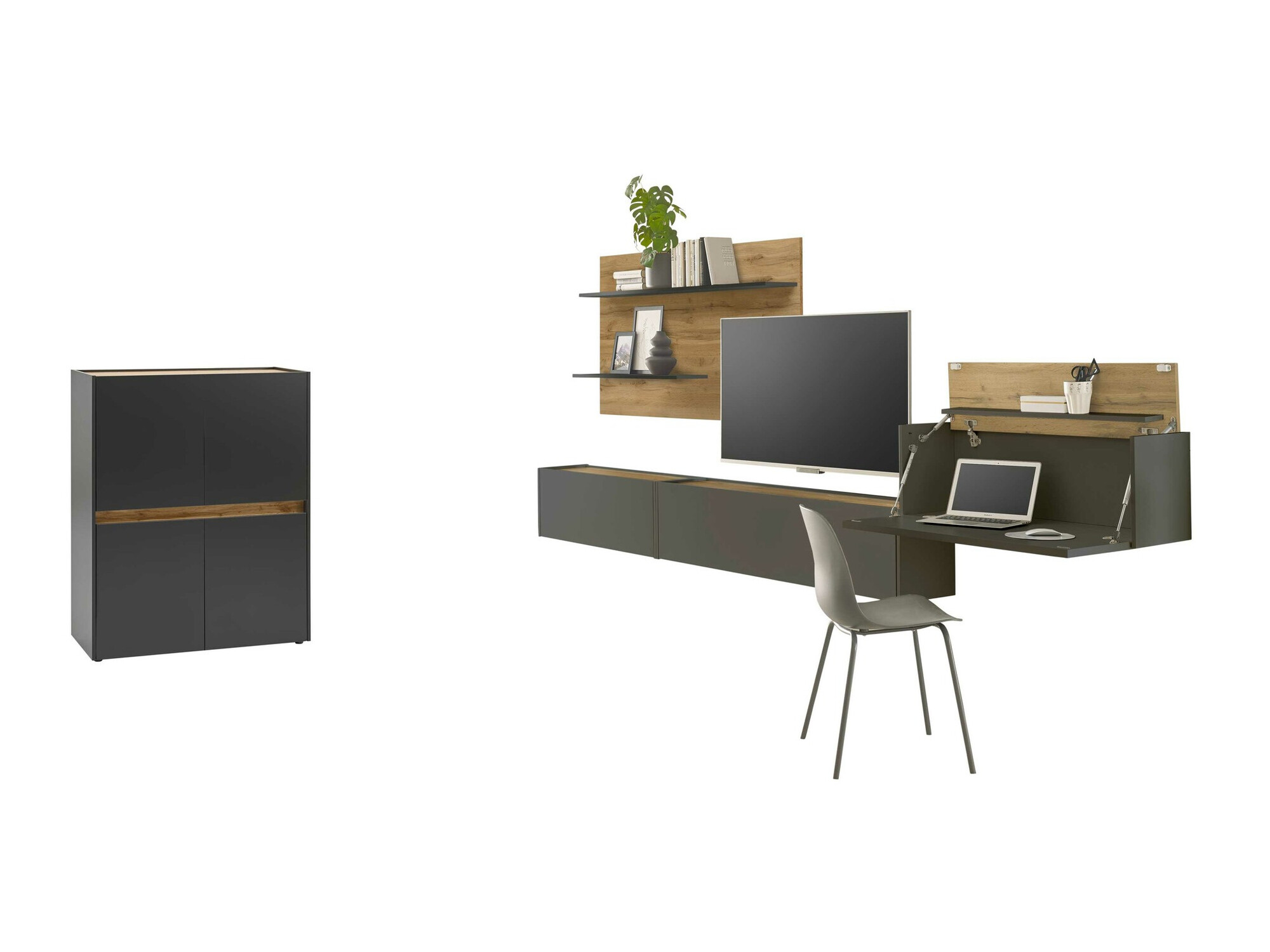 Wohnzimmer-Sets Elbsori 147 (Anthrazit + Wotan Eiche)