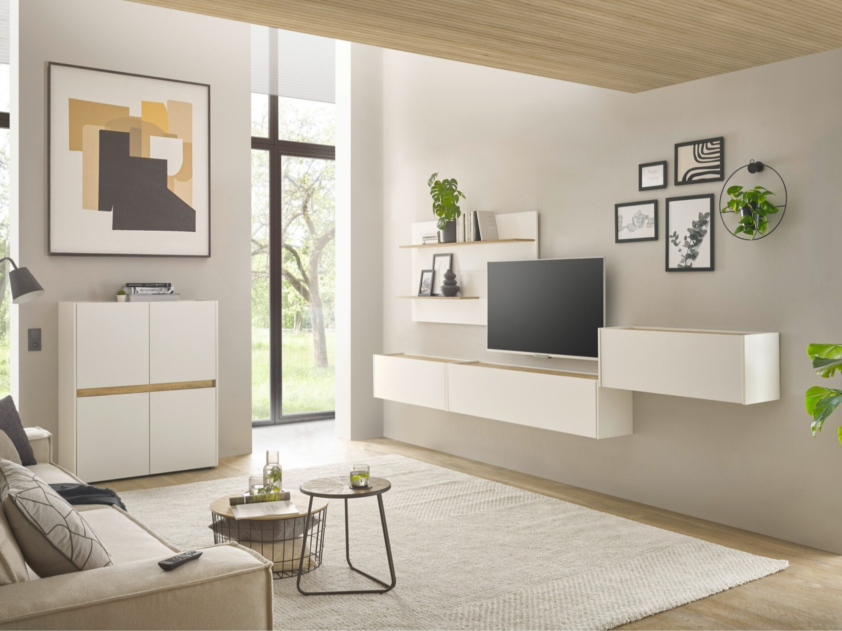 Wohnzimmer-Sets Elbsori 147 (Weiß + Wotan Eiche)