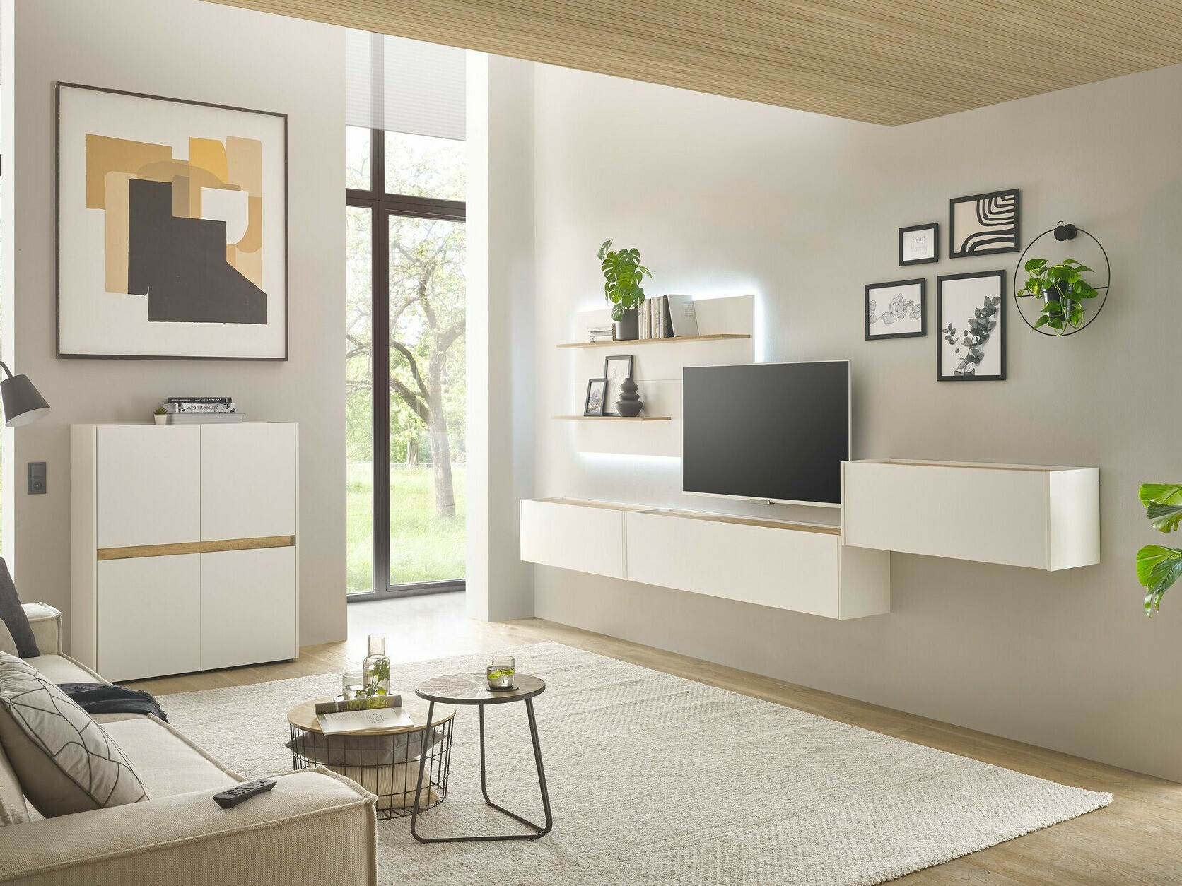 Wohnzimmer-Sets Elbsori 147 (Weiß + Wotan Eiche)