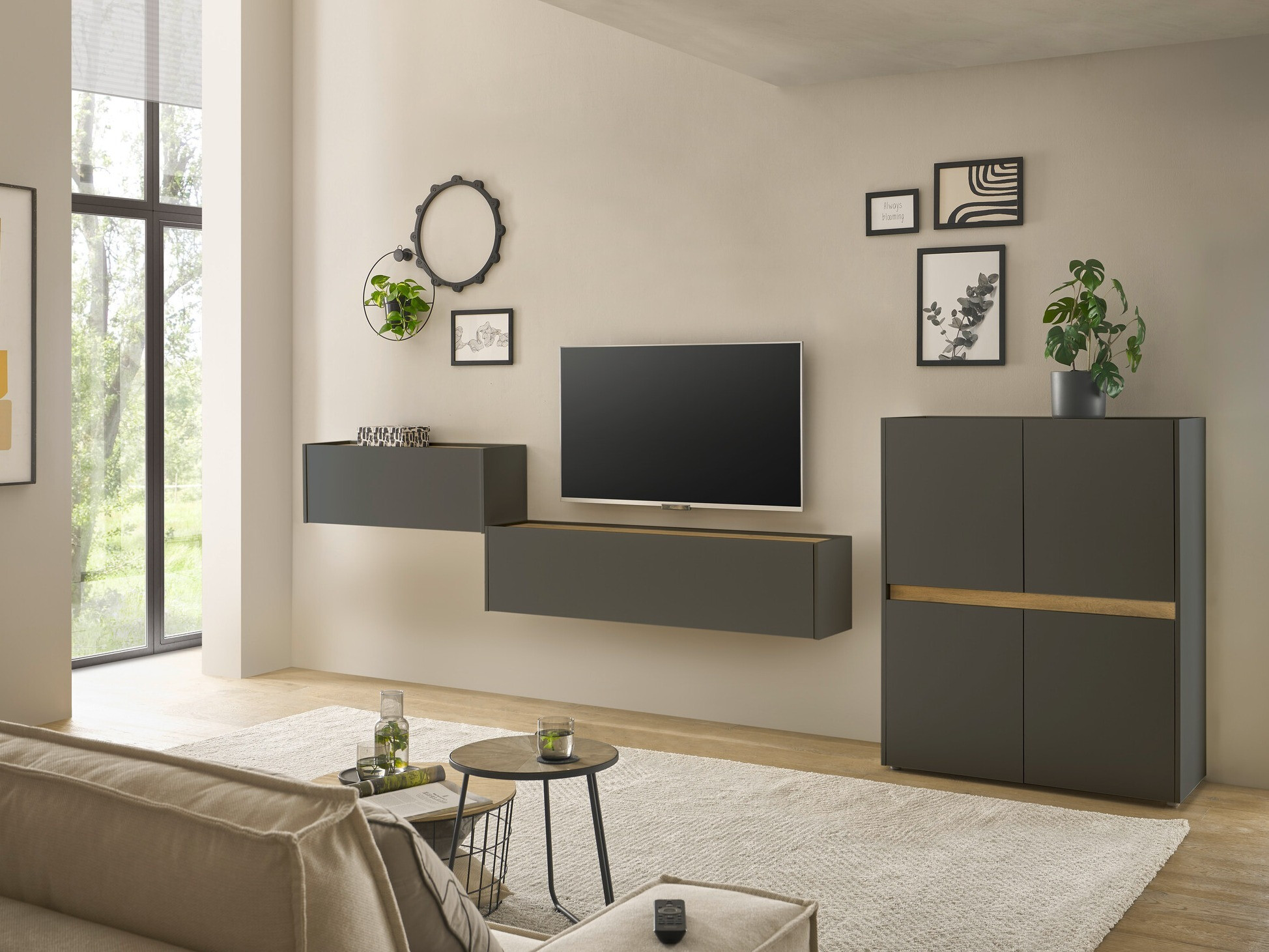 Wohnzimmer-Sets Elbsori 148 (Anthrazit + Wotan Eiche)