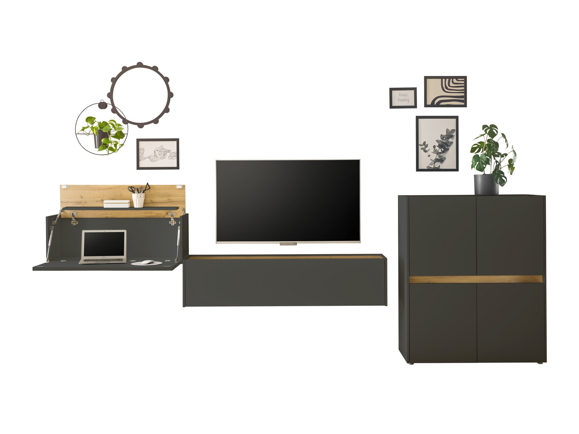 Wohnzimmer-Sets Elbsori 148 (Anthrazit + Wotan Eiche)