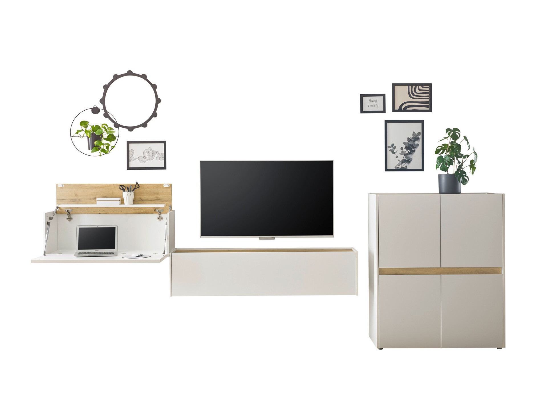 Wohnzimmer-Sets Elbsori 148 (Weiß + Wotan Eiche)