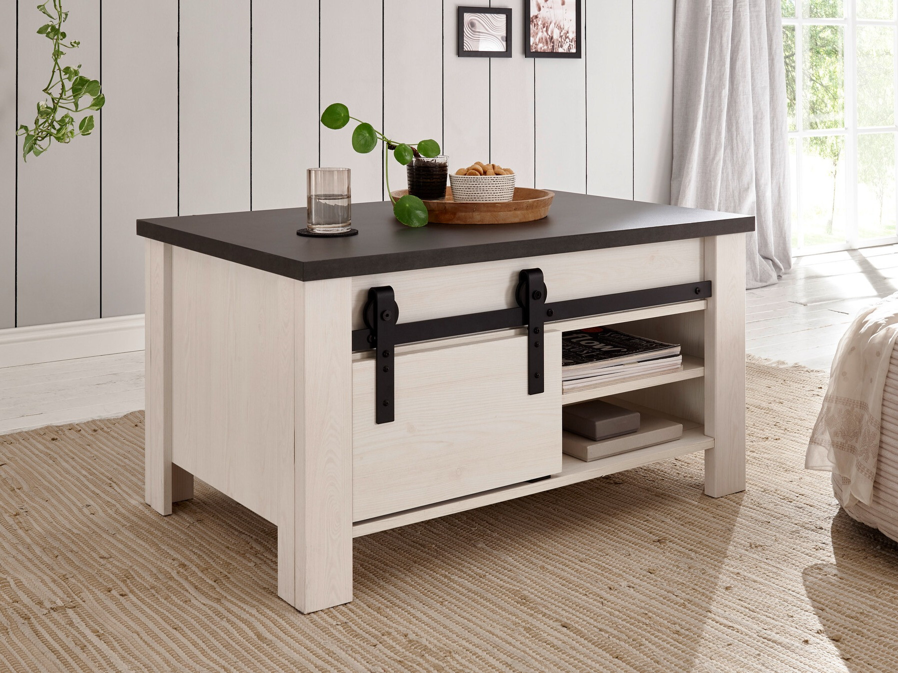 Couchtisch Cirtale 111 (Anthrazit + Kiefernholzoptik gebleicht)