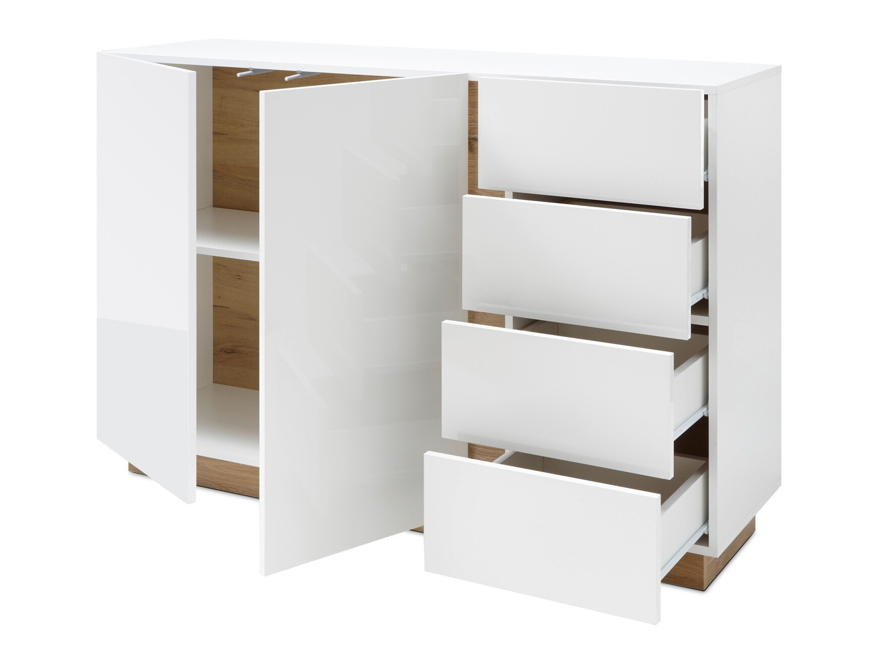 Kommoden Veropho 107 (Weiß glänzend + Grandson Eichenholzoptik)