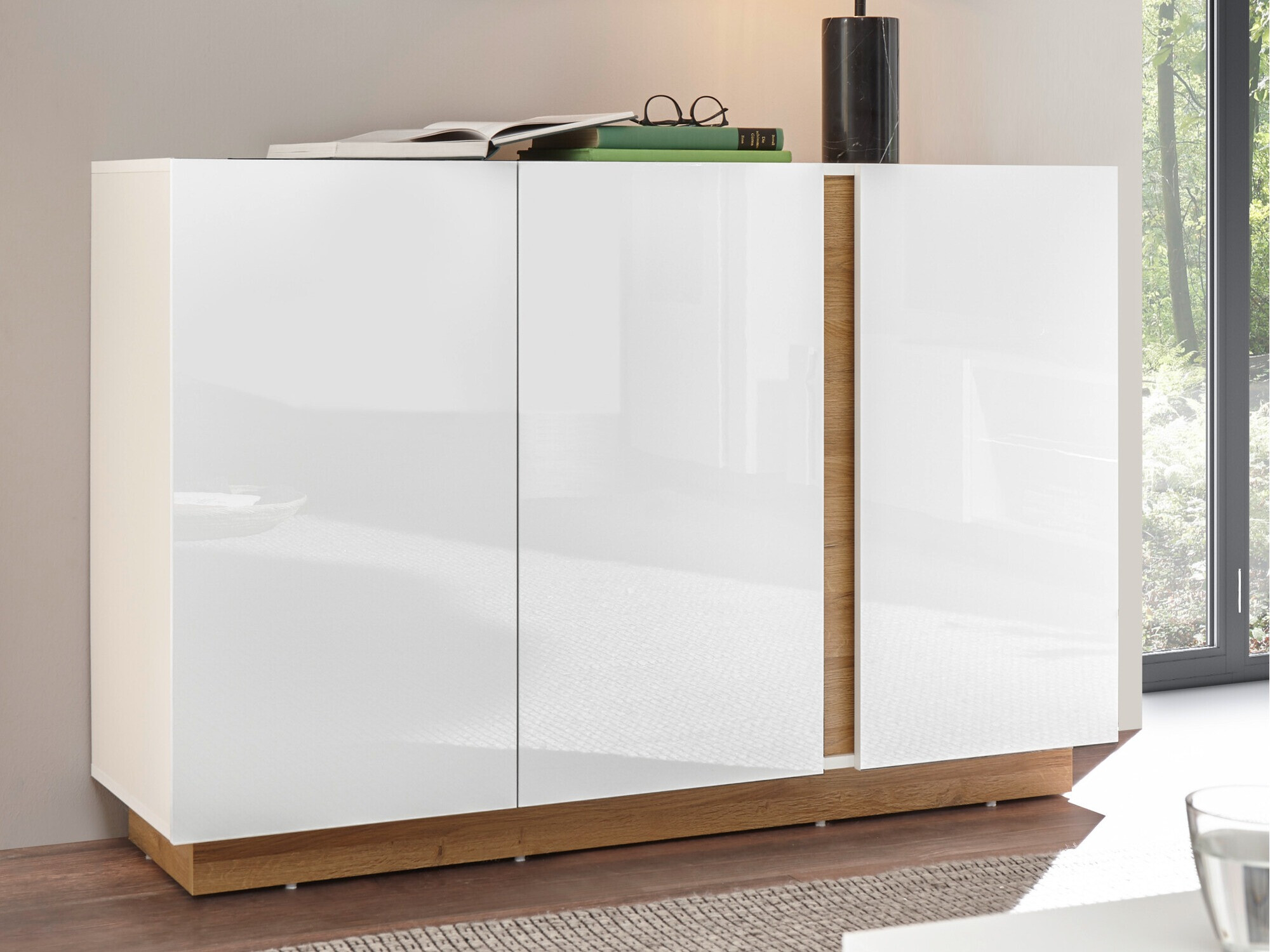 Sideboard Veropho 106 (Weiß glänzend + Grandson Eichenholzoptik)