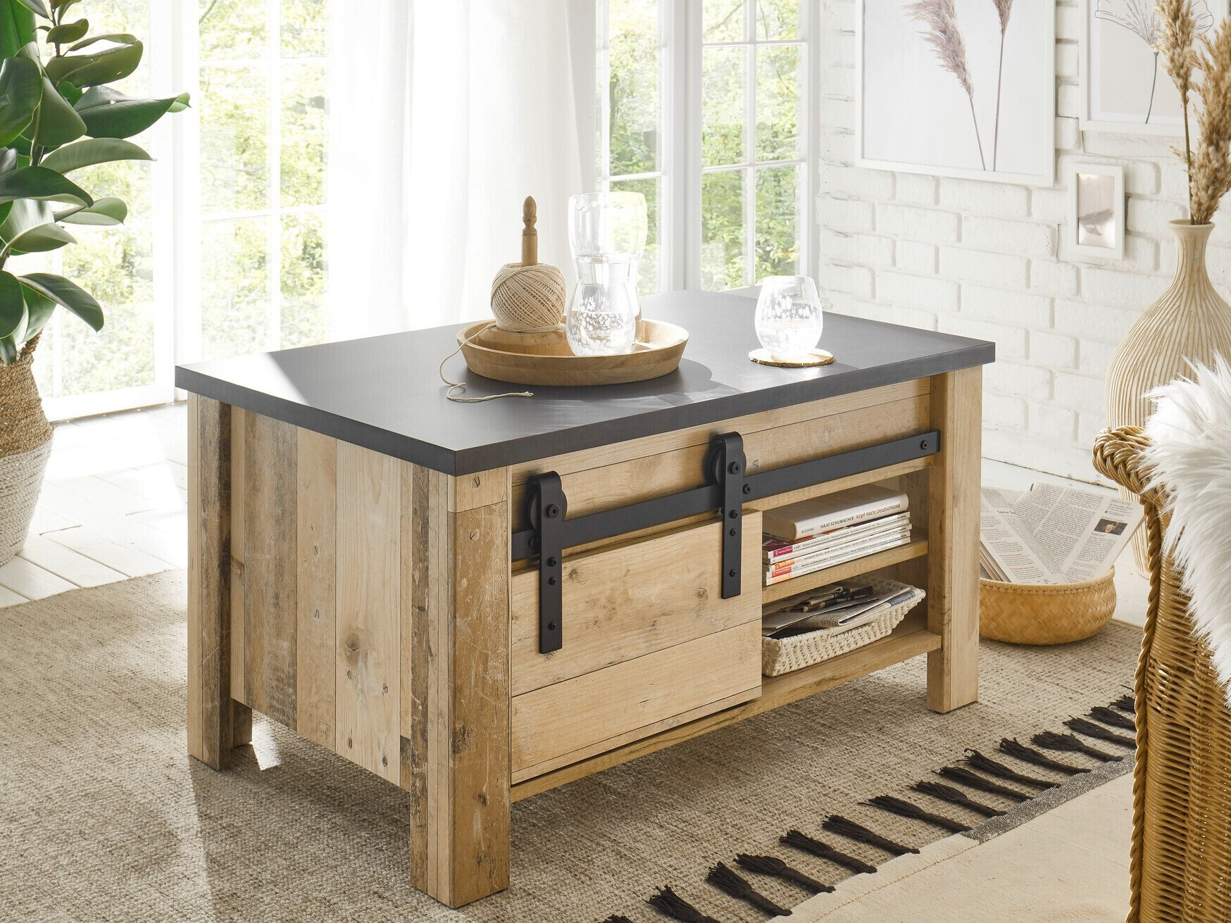 Couchtisch Cirtale 111 (Anthrazit + Gealtertes Holz)