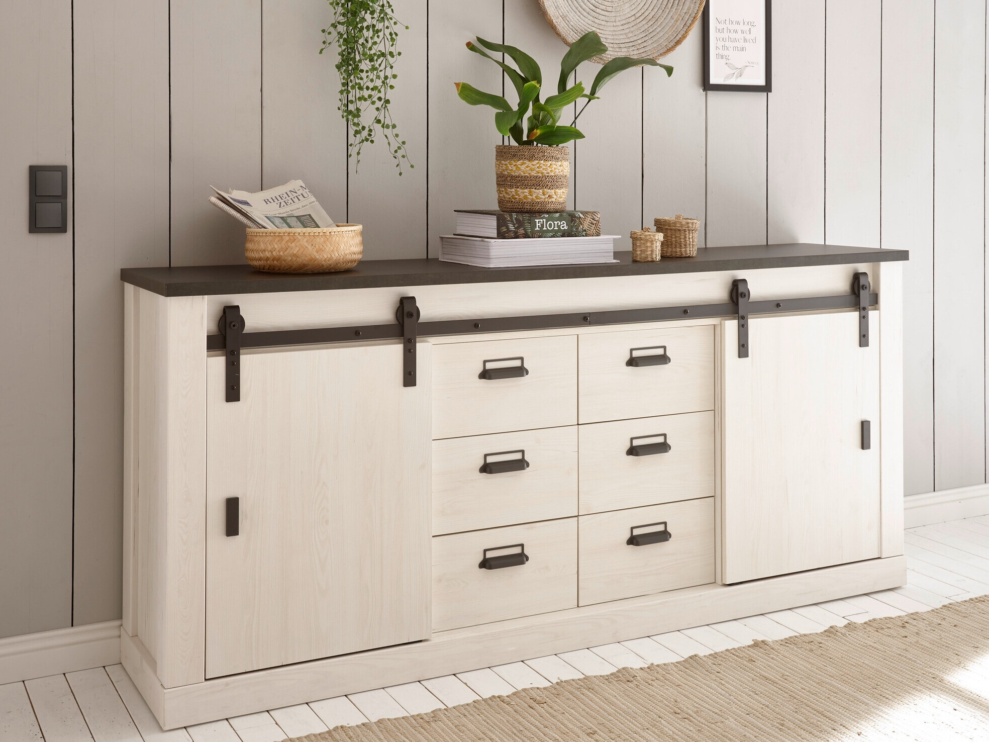 Kommoden Cirtale 118 (Anthrazit + Kiefernholzoptik gebleicht)