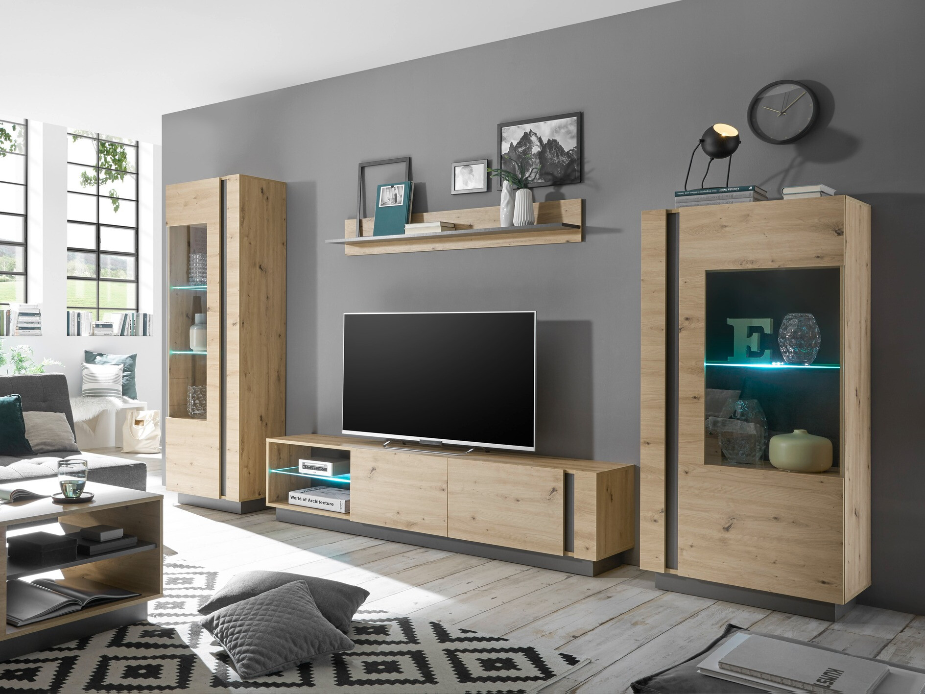 Wohnzimmer-Sets Veropho 112 (Artisan Eichenholzoptik + Graphit)