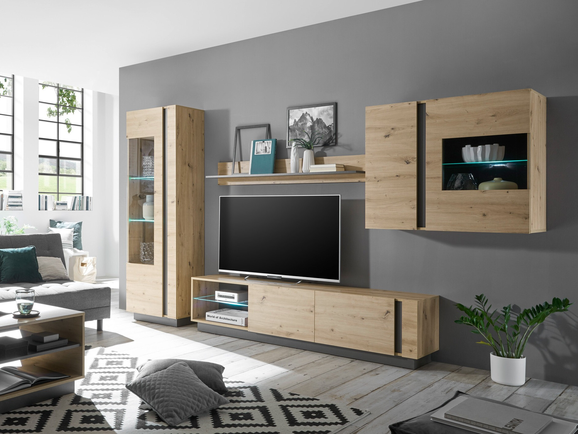 Wohnzimmer-Sets Veropho 113 (Artisan Eichenholzoptik + Graphit)