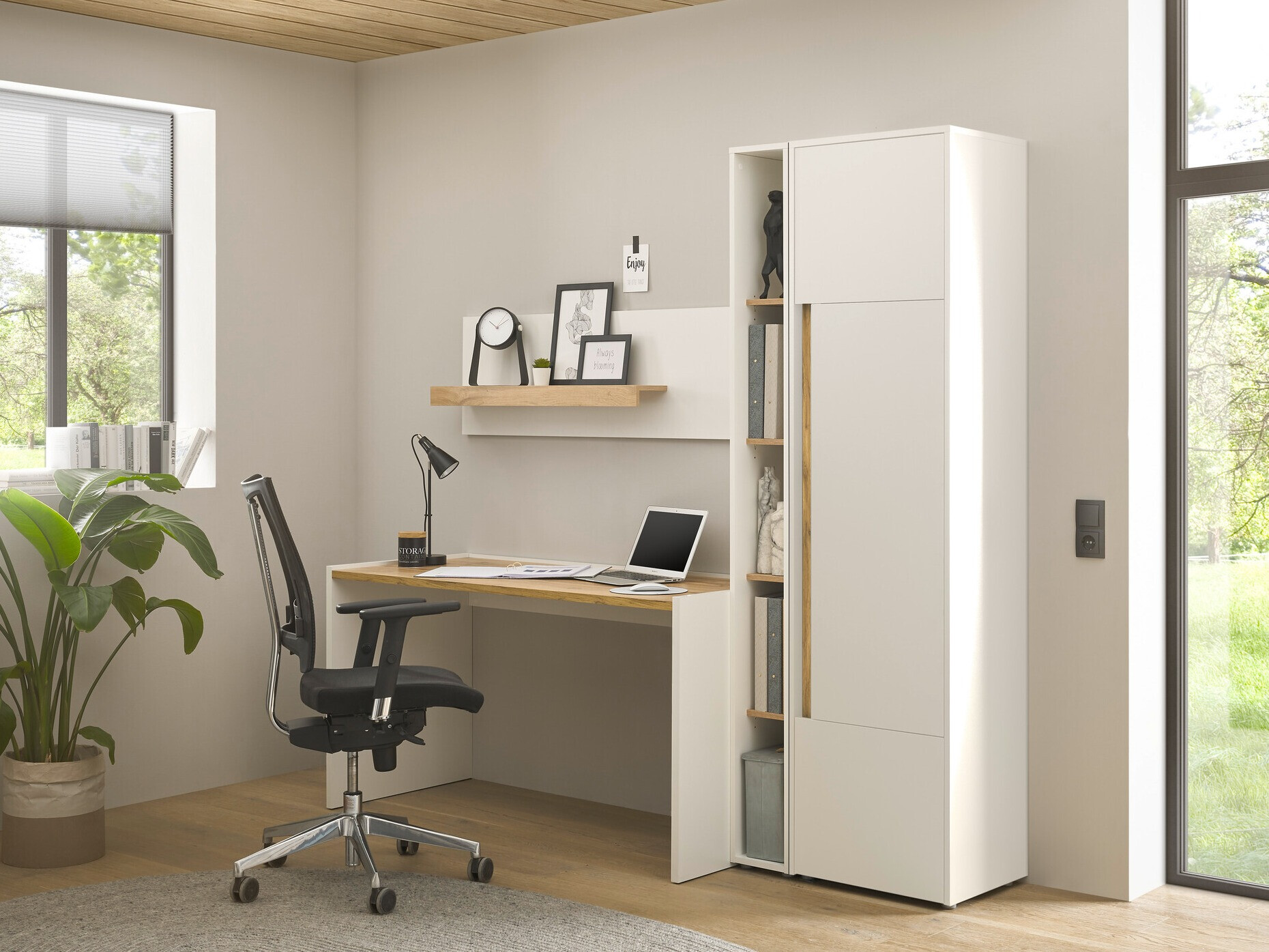 Heimbüro-Set Elbsori 155 (Weiß + Wotan Eiche)