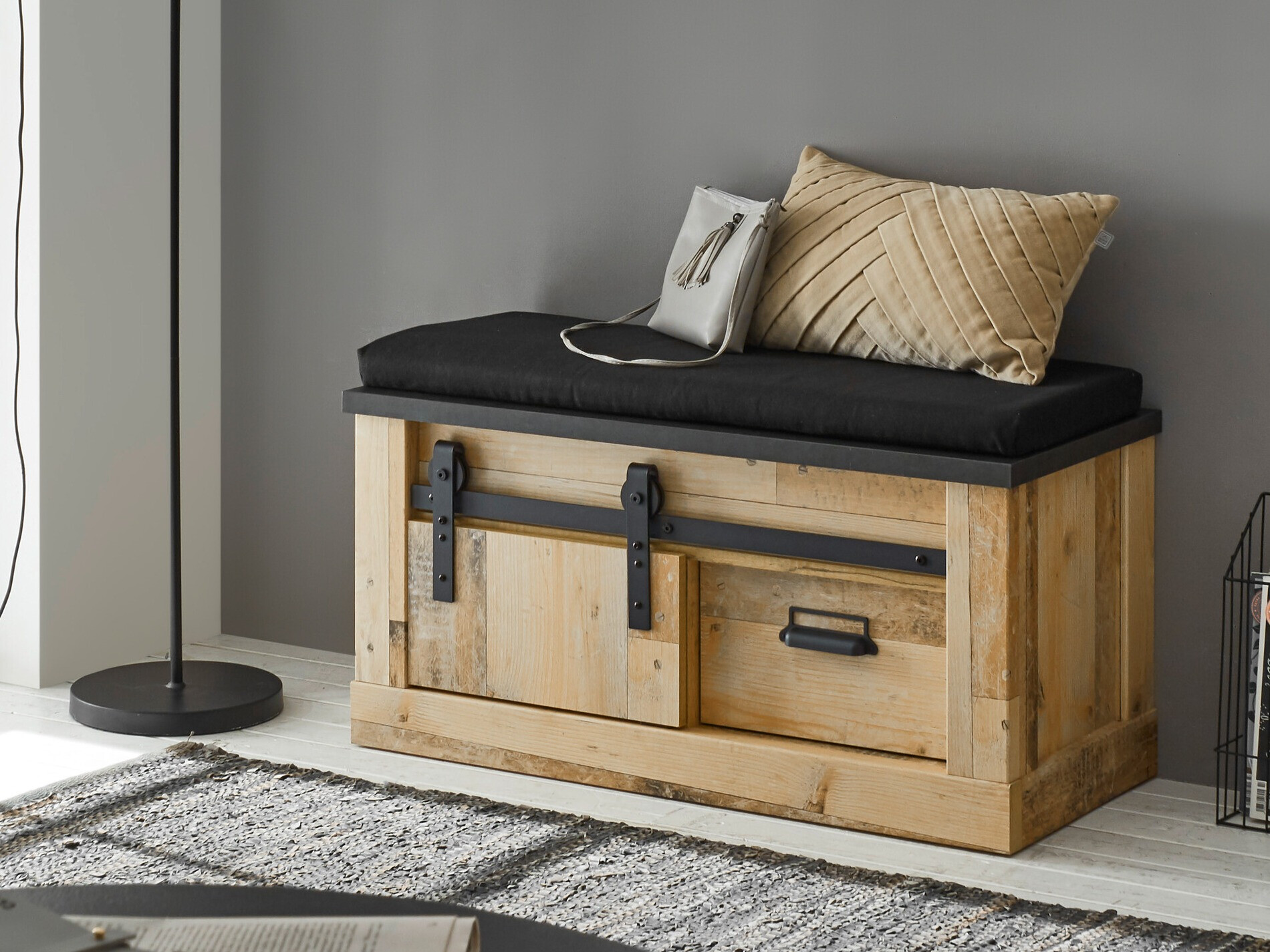 Schuhschrank Cirtale 125 (Anthrazit + Gealtertes Holz)