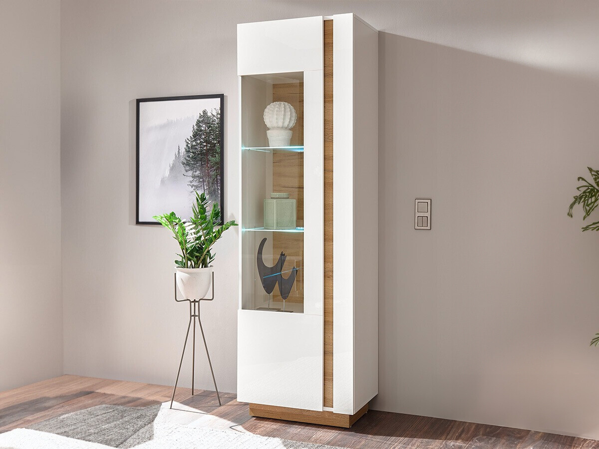 Regal Veropho 100 (Weiß glänzend + Grandson Eichenholzoptik)