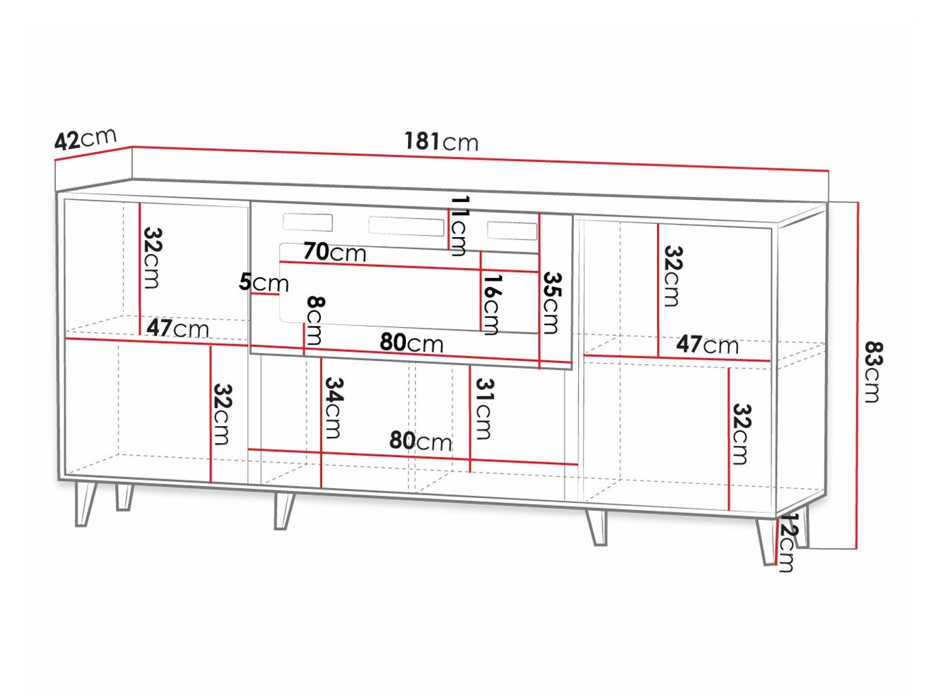 Sideboard Dicto I (Schwarz + Gold)