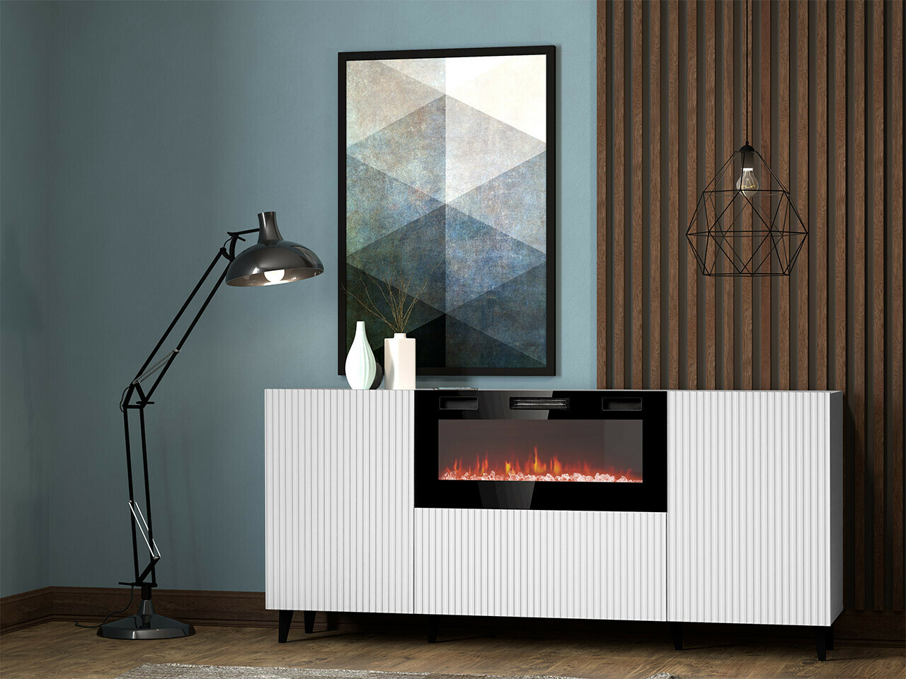 Sideboard Dicto I (Weiß + Schwarz)