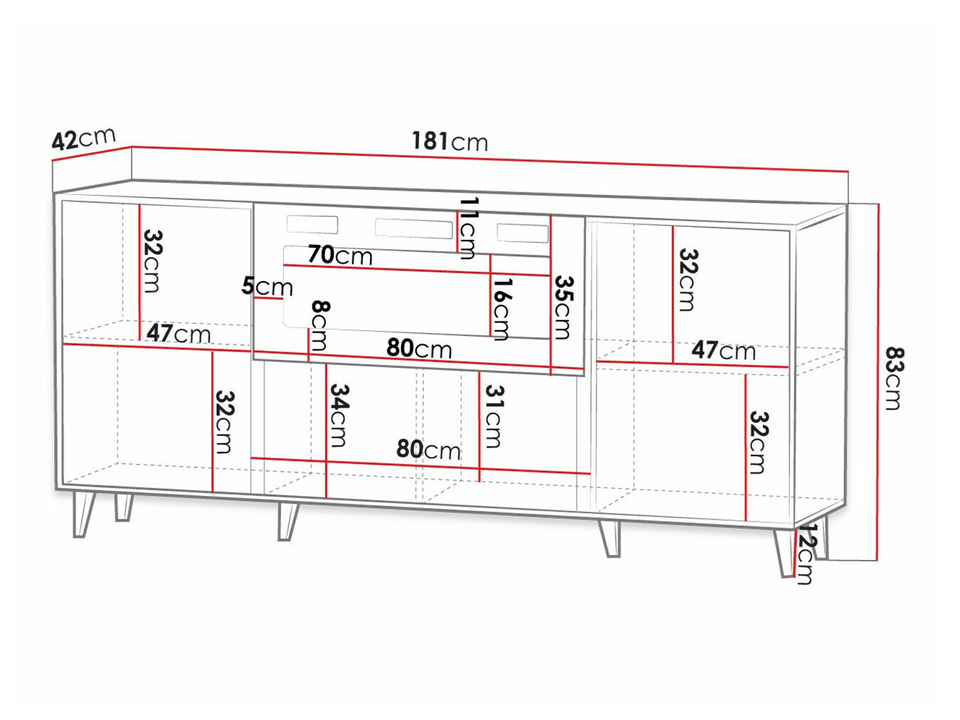Sideboard Dicto I (Weiß + Schwarz)