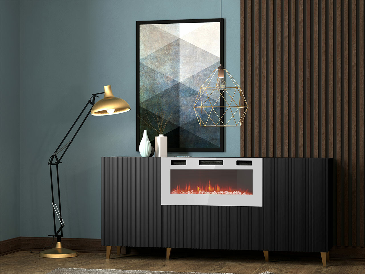 Sideboard Levmari 104 (Schwarz + Gold)