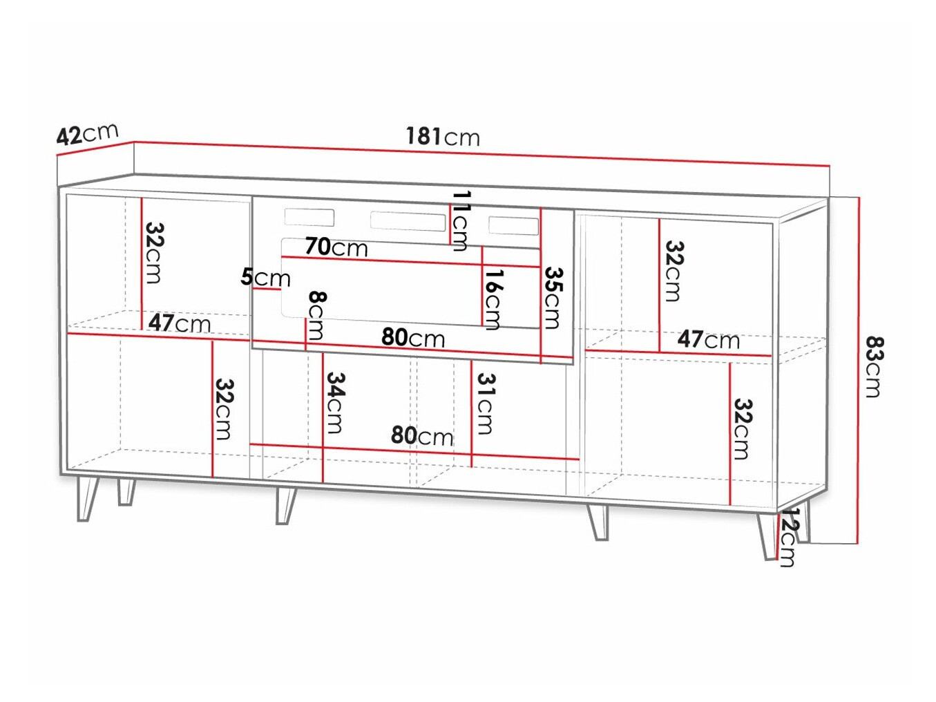 Sideboard Levmari 104 (Schwarz + Gold)