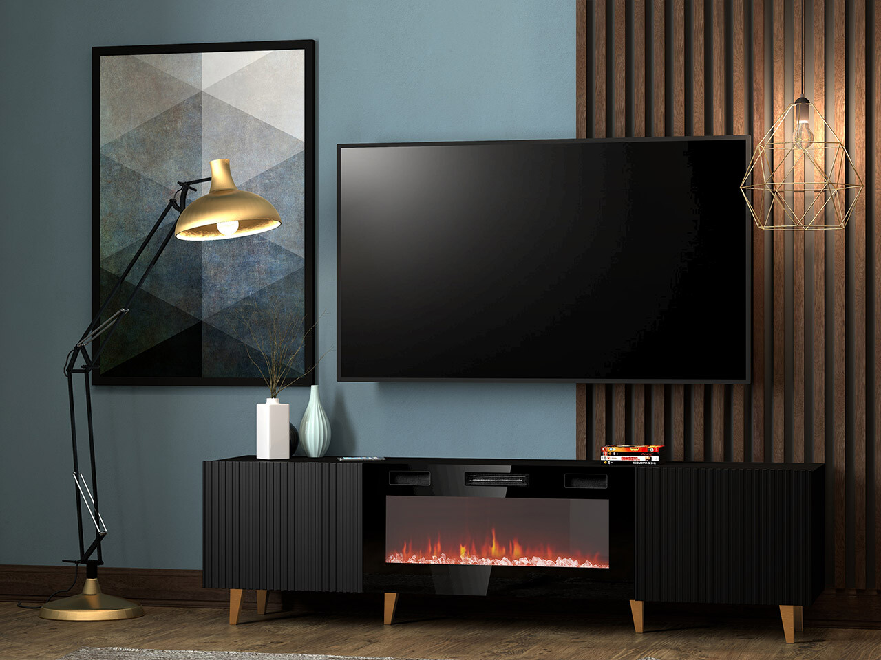 TV-Möbel Dicto II (Schwarz + Gold)
