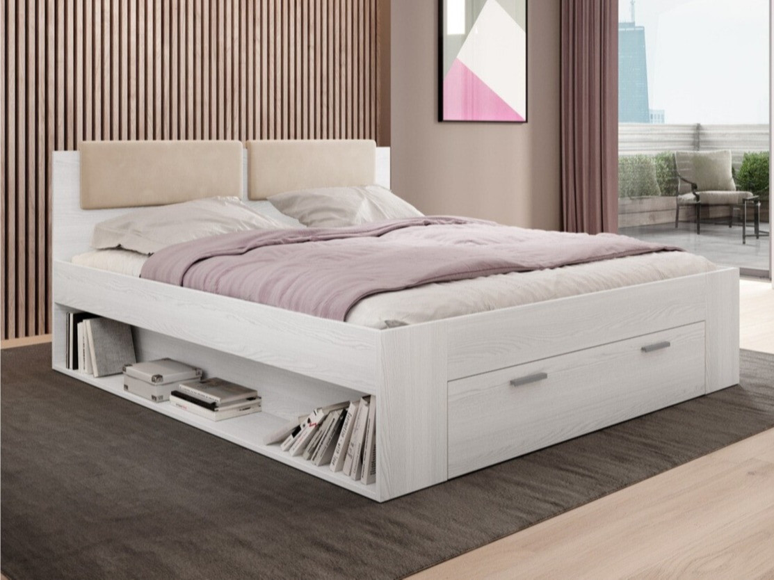 Bett Levruvu 106 (Esche gebleicht + Beige)