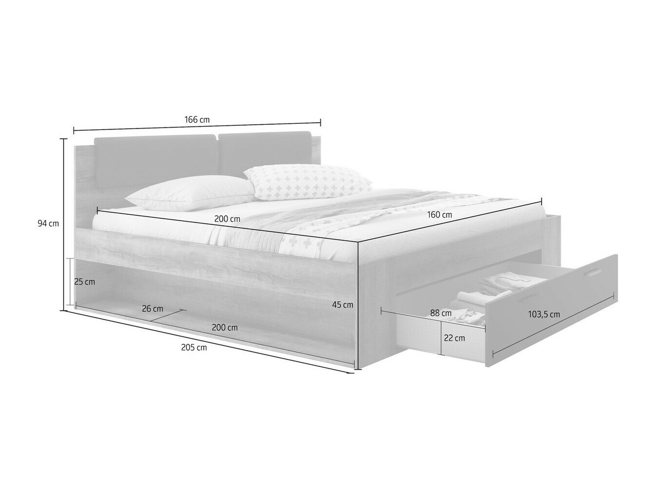 Bett Levruvu 106 (Monastery Eichenholzoptik + Schwarz glänzend)