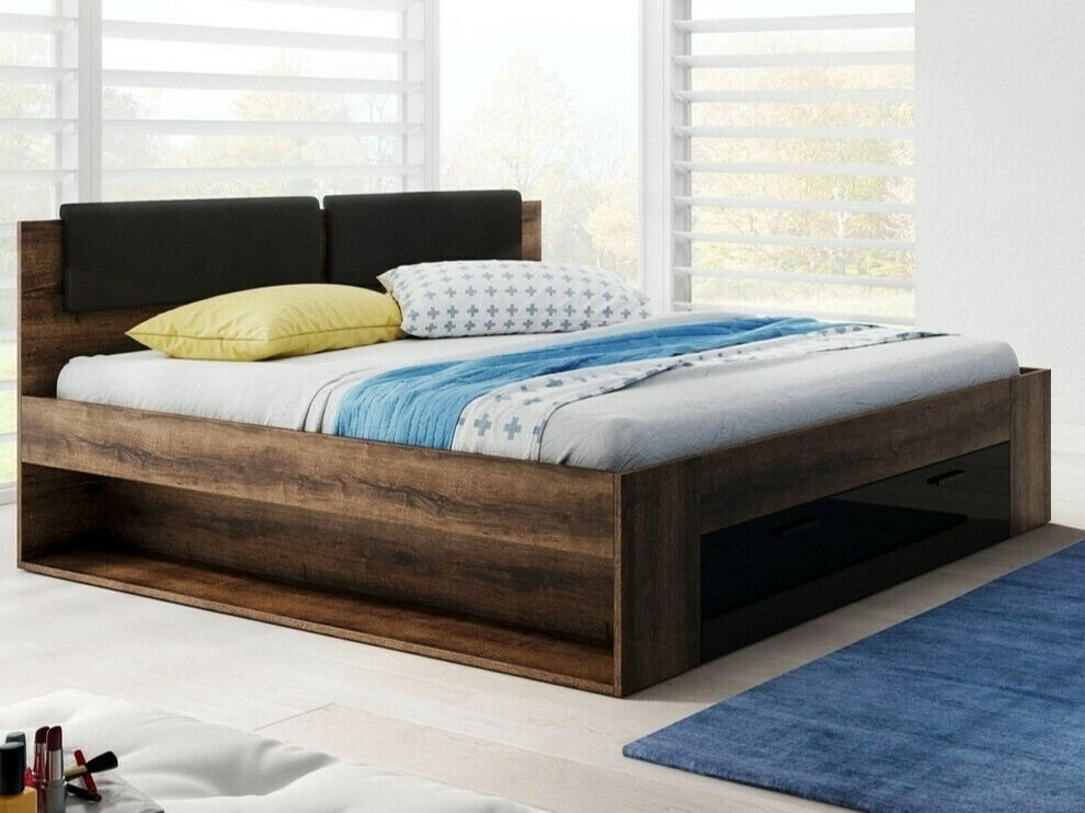 Bett Levruvu 106 (Monastery Eichenholzoptik + Schwarz glänzend)