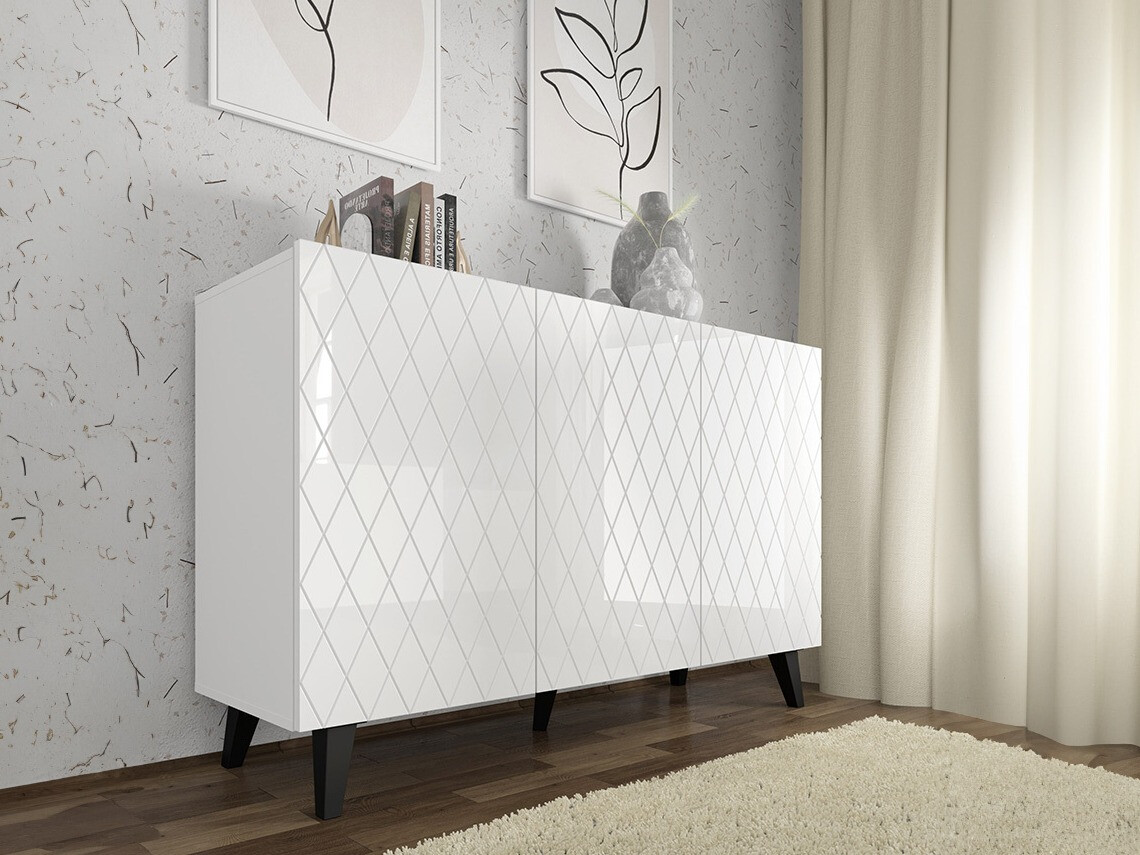 Sideboard Melmoro 104 (Weiß glänzend + Schwarz)