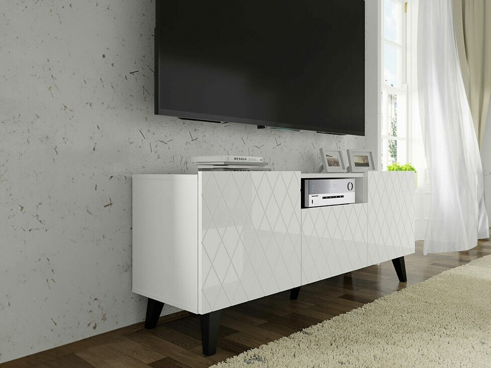 TV-Möbel Melmoro 105 (Weiß glänzend + Schwarz)