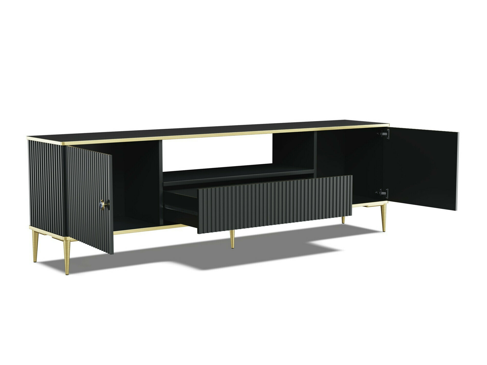 Wohnzimmer-Sets Romciro 103 (Schwarz + Gold)