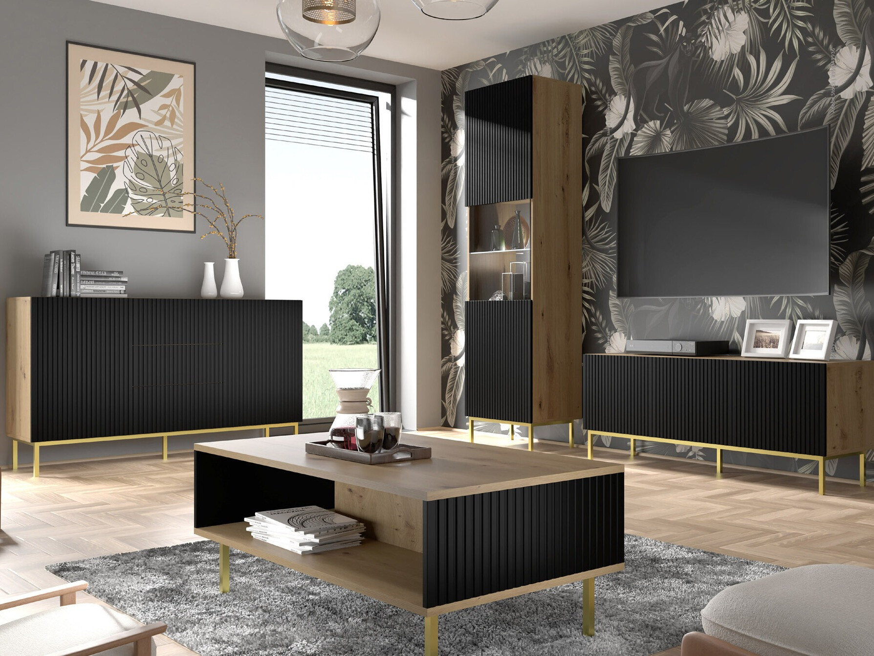 Kommoden Mirmaro 100 (Schwarz + Artisan Eichenholzoptik)