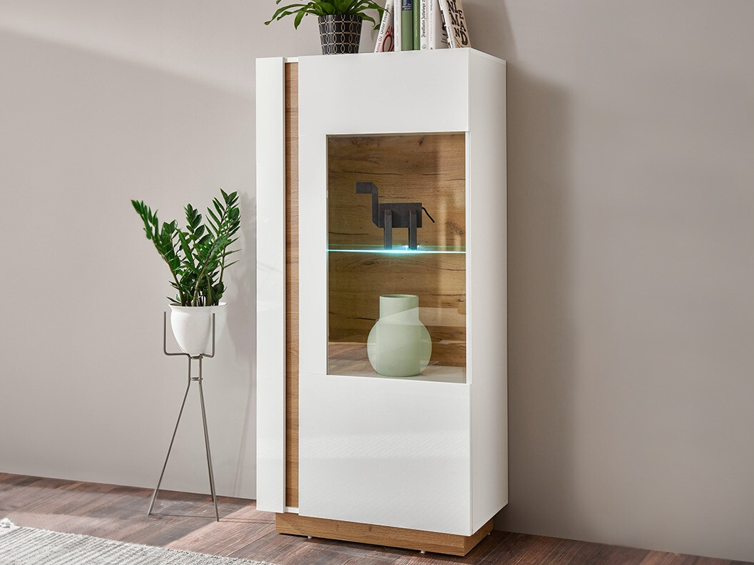 Regal Veropho 101 (Weiß glänzend + Grandson Eichenholzoptik)