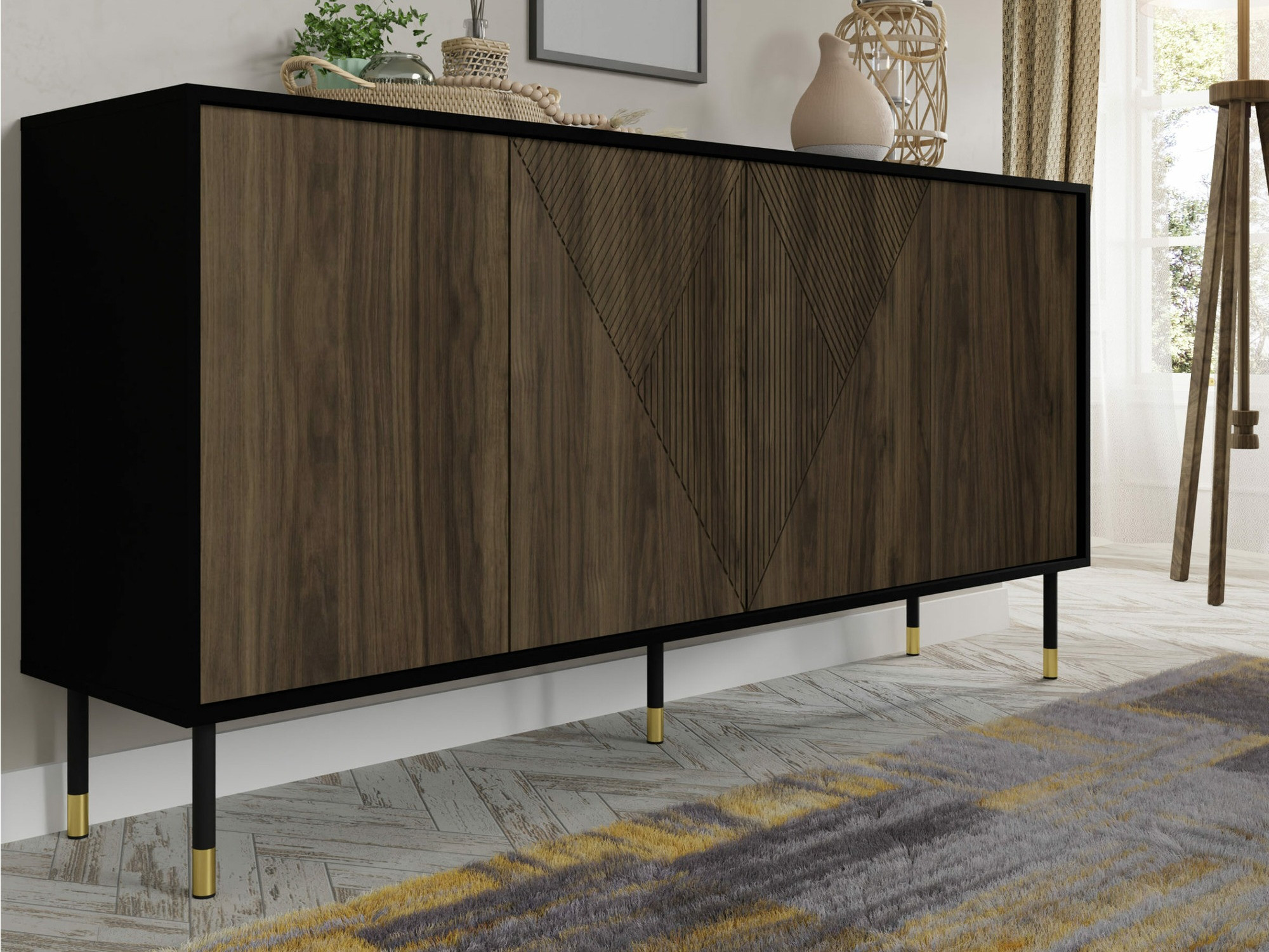 Sideboard Teopha 101 (Schwarz + Walnussholzoptik)