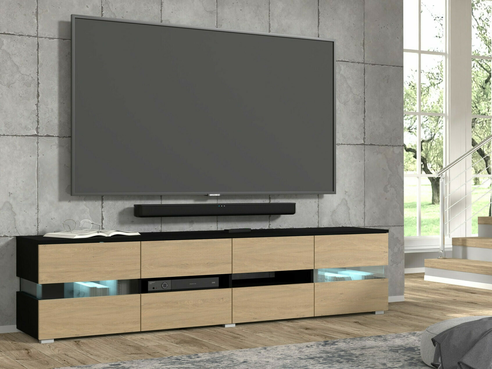 TV-Möbel Buffalo 146 (Schwarz + Eichenholzoptik)