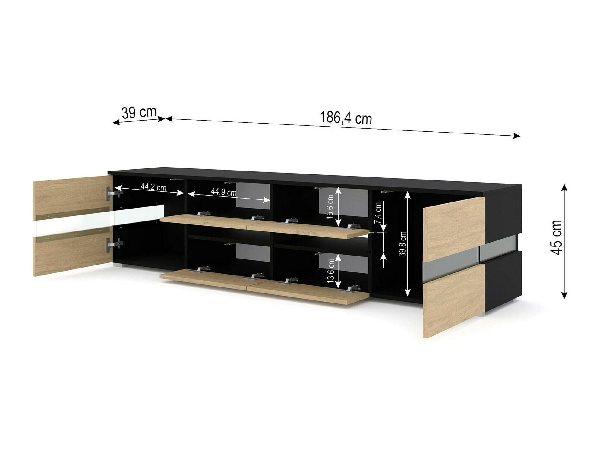 TV-Möbel Buffalo 146 (Schwarz + Eichenholzoptik)