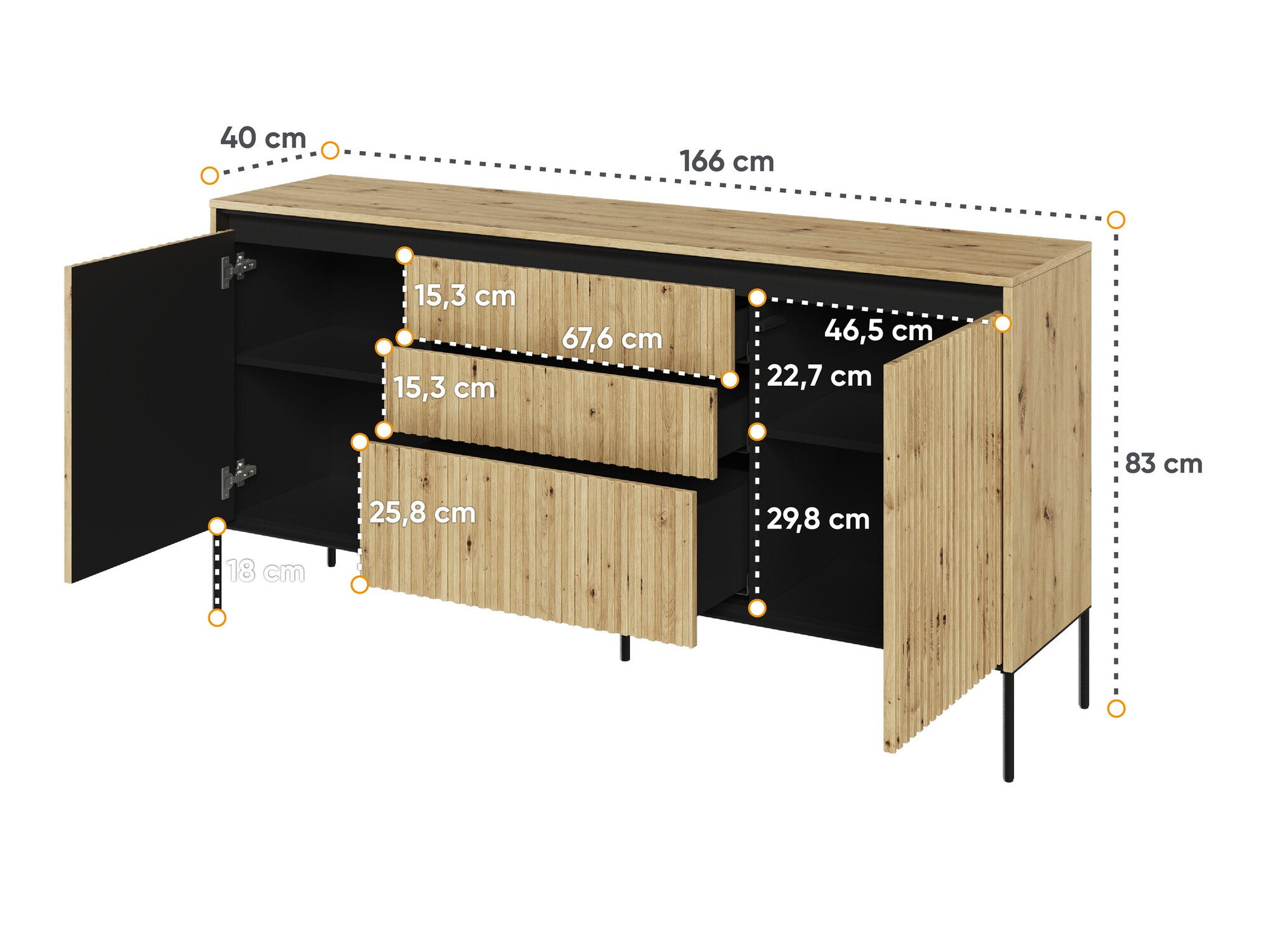 Kommoden Fernolu 100 (Artisan Eichenholzoptik + Schwarz)