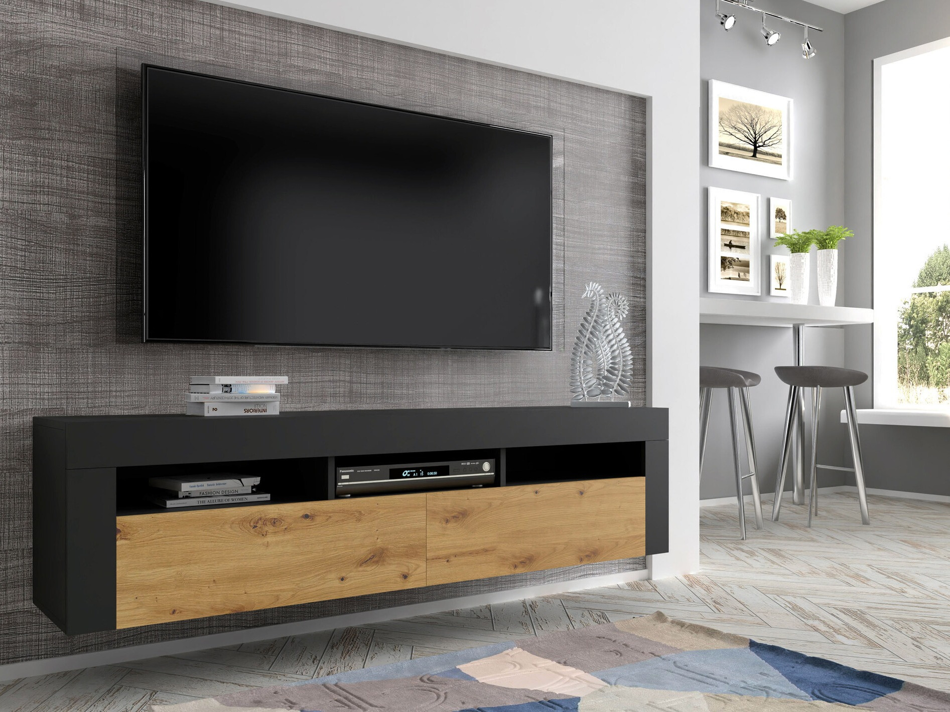 TV-Möbel Buffalo 149 (Schwarz + Artisan Eichenholzoptik)